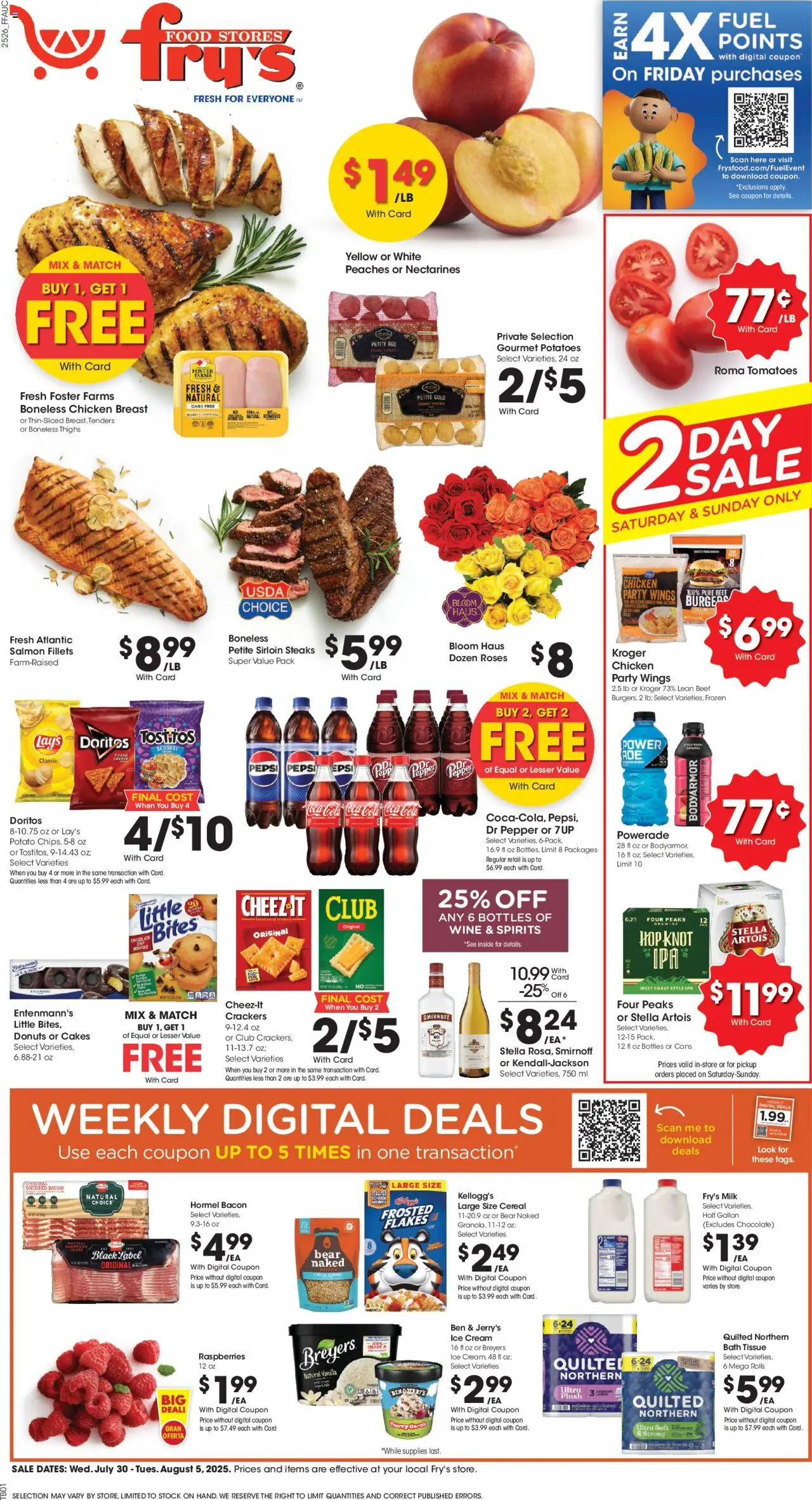 Fry's Food Weekly Ad - AZ - valid from 30.07.2025 | Page: 1 | Products: Milk, Chocolate, Flakes, Potatoes