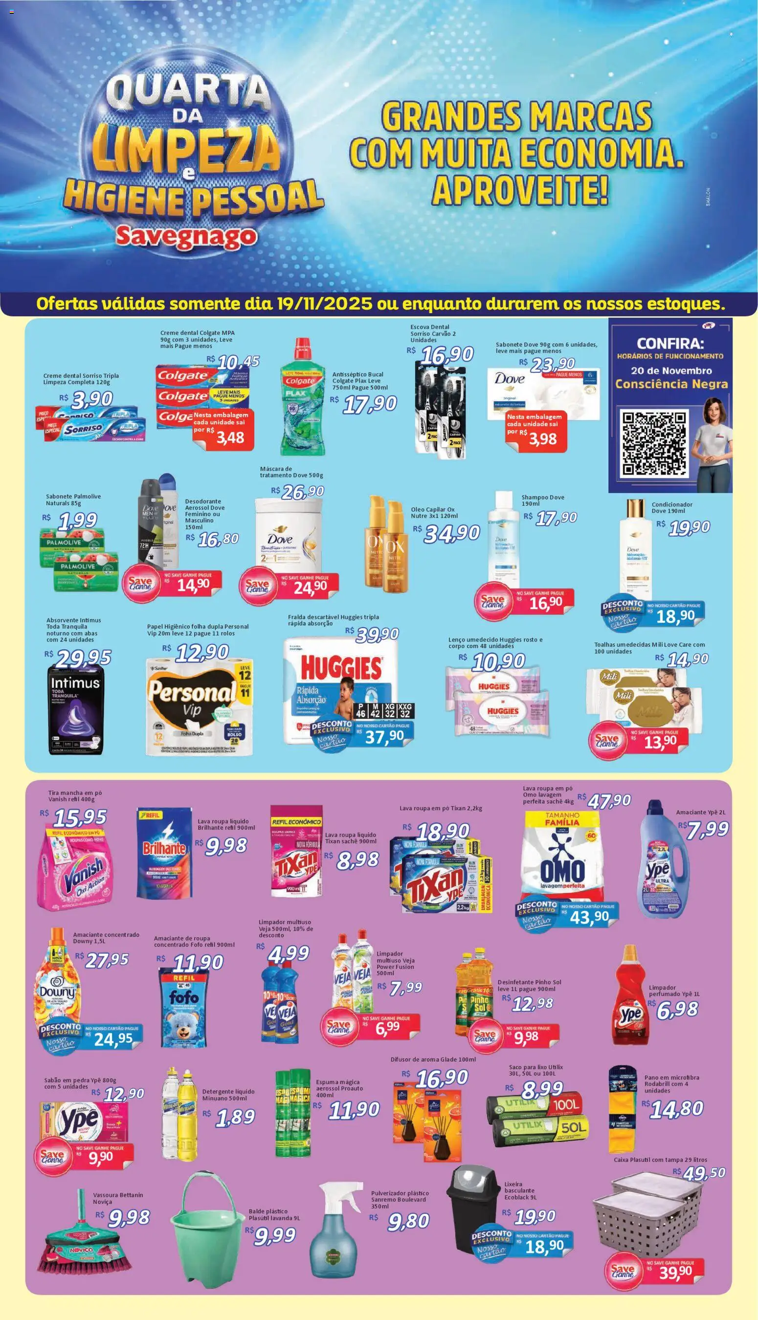 Savegnago Folheto - válido de 19.11.2025 | Página: 1 | Produtos: Saco para lixo, Limpador multiuso, Detergente, Balde