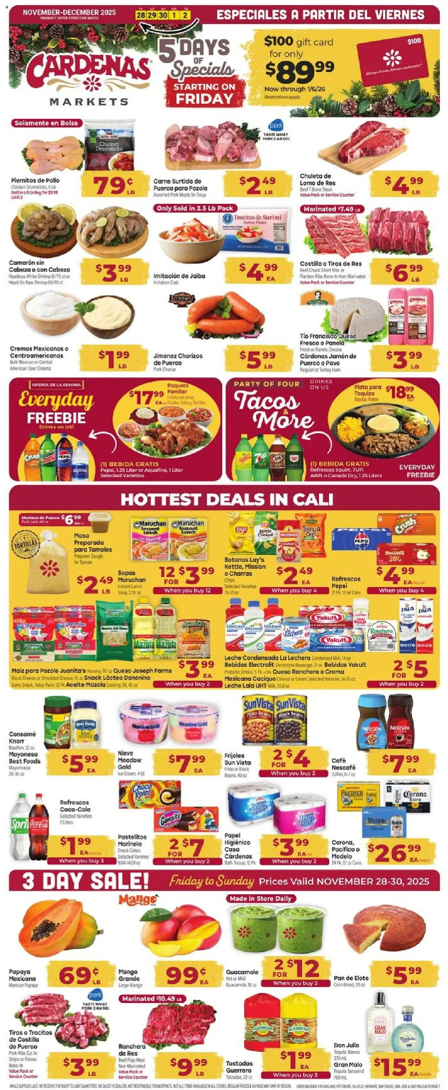 Cardenas Weekly Ad - valid from 28.11.2025 | Page: 1 | Products: Pan, Ham, Beef, Mango