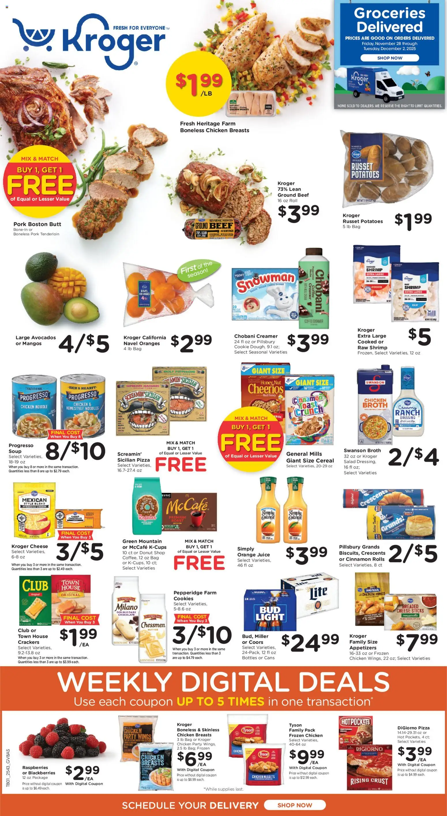 Kroger Ad - valid from 28.11.2025 | Page: 1 | Products: Peppermint, Butter, Cookies, Salad