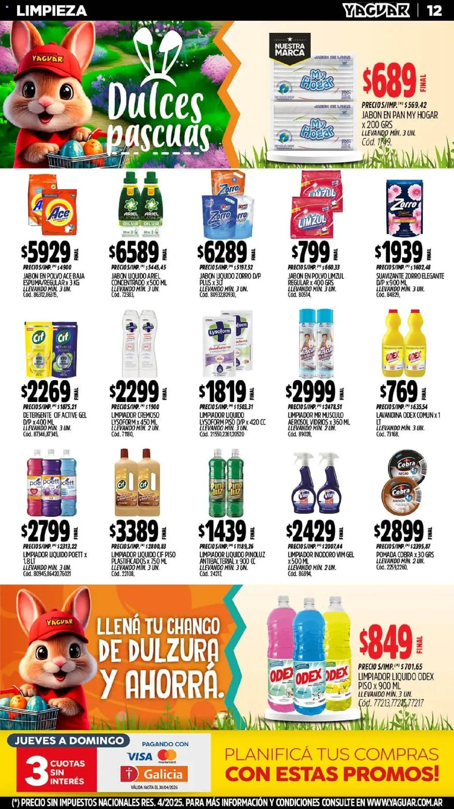 Yaguar - Oferta Semanal Buenos Aires │ válido desde el 30.03.2026 | Página: 11 | Productos: Lavandina, Polvo, Jabón líquido, Pan