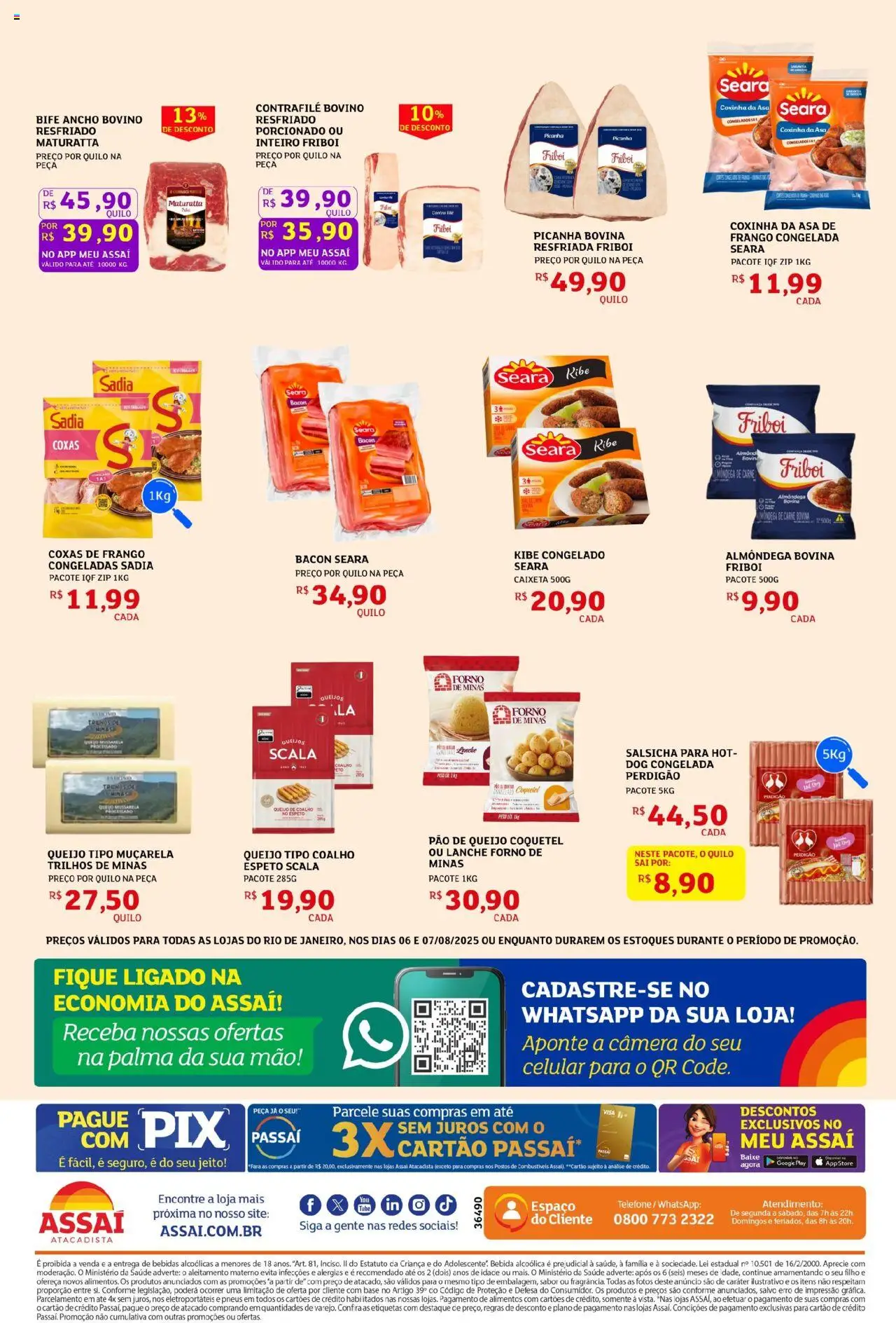 Assaí Atacadista Folheto - válido de 06.08.2025 | Página: 2 | Produtos: Salsicha, Pão, Mussarela, Câmera