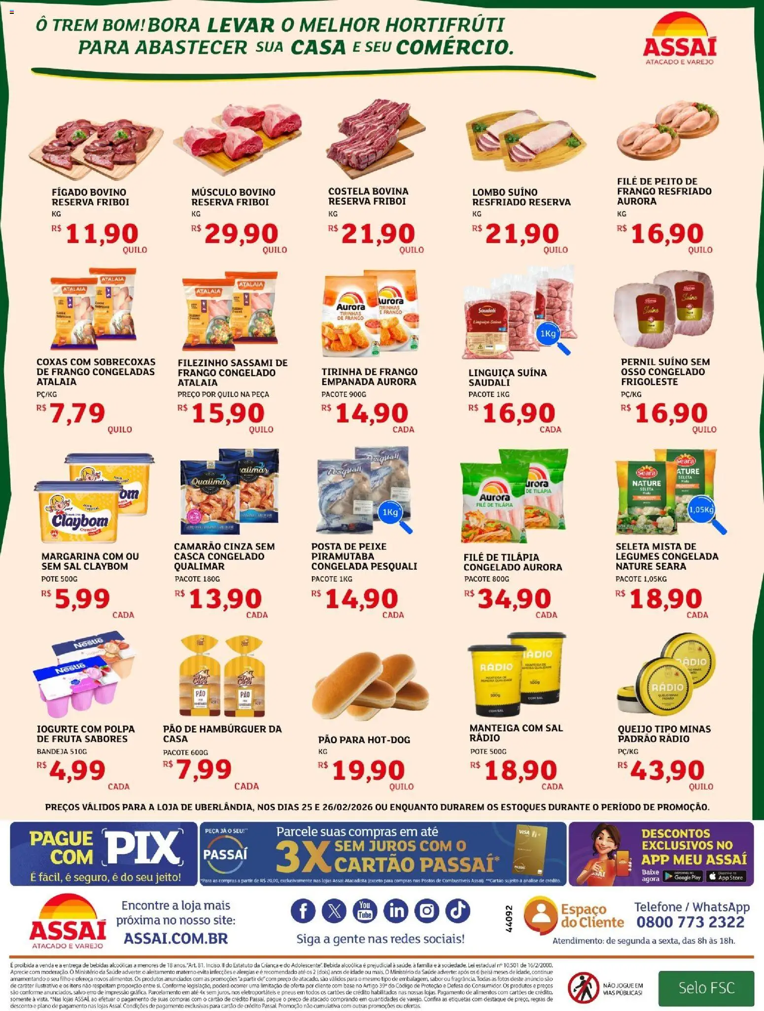 Assaí Atacadista Folheto - válido de 25.02.2026 | Página: 2 | Produtos: Iogurte, Peixe, Bandeja, Telefone