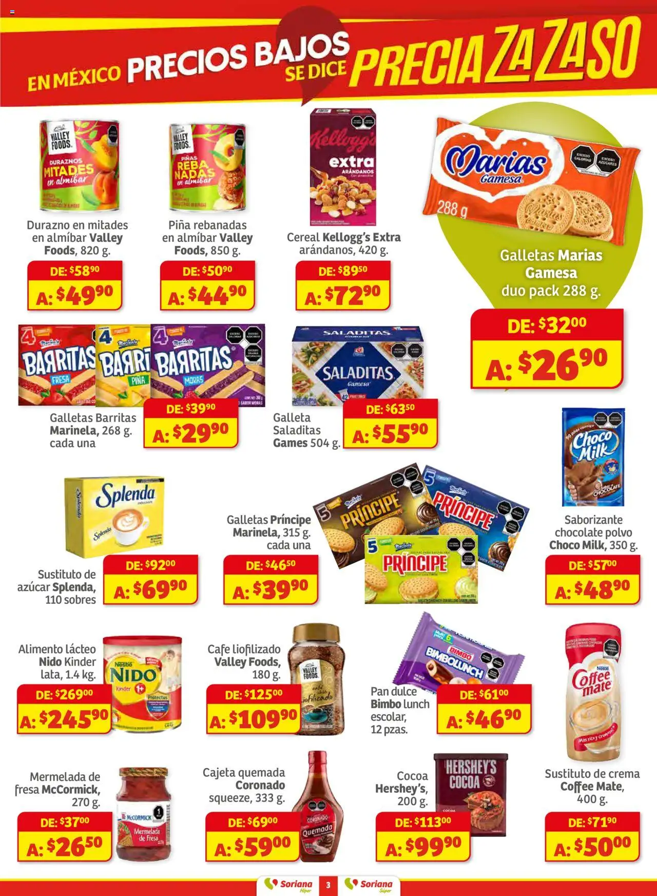 Nuevas ofertas de Soriana válidas en toda la República Mexicana desde el 14.08.2025. ¡Encuentra las mejores ofertas en Soriana - Preciazazaso Híper: Ags, Col, Gto, Jal, Mich! | Página: 3 | Productos: Pan, Arándanos, Piña, Galletas