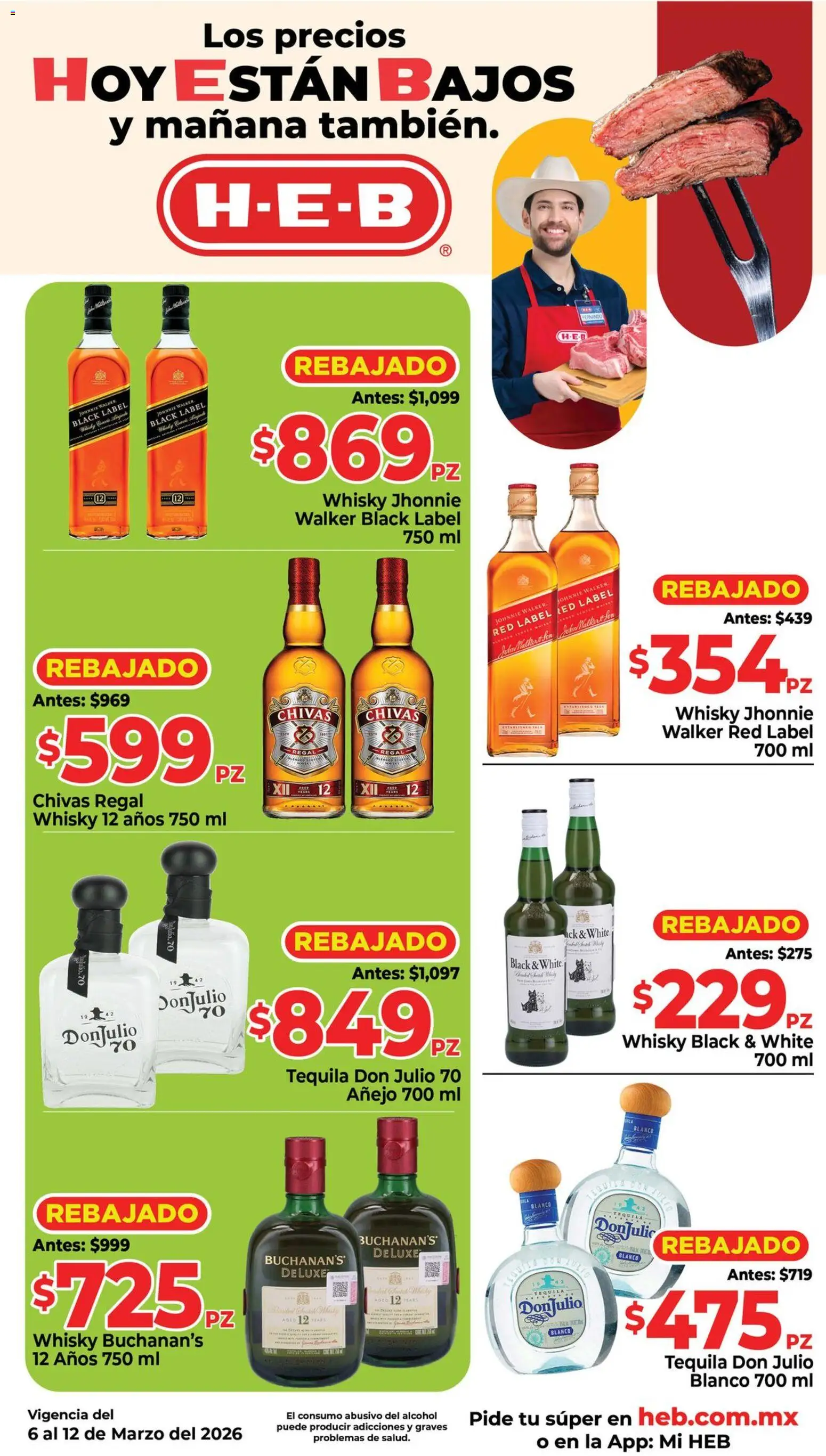 Nuevas ofertas de H-E-B válidas en toda la República Mexicana desde el 06.03.2026. ¡Encuentra las mejores ofertas en H-E-B folleto! | Página: 6 | Productos: Tequila, Whisky