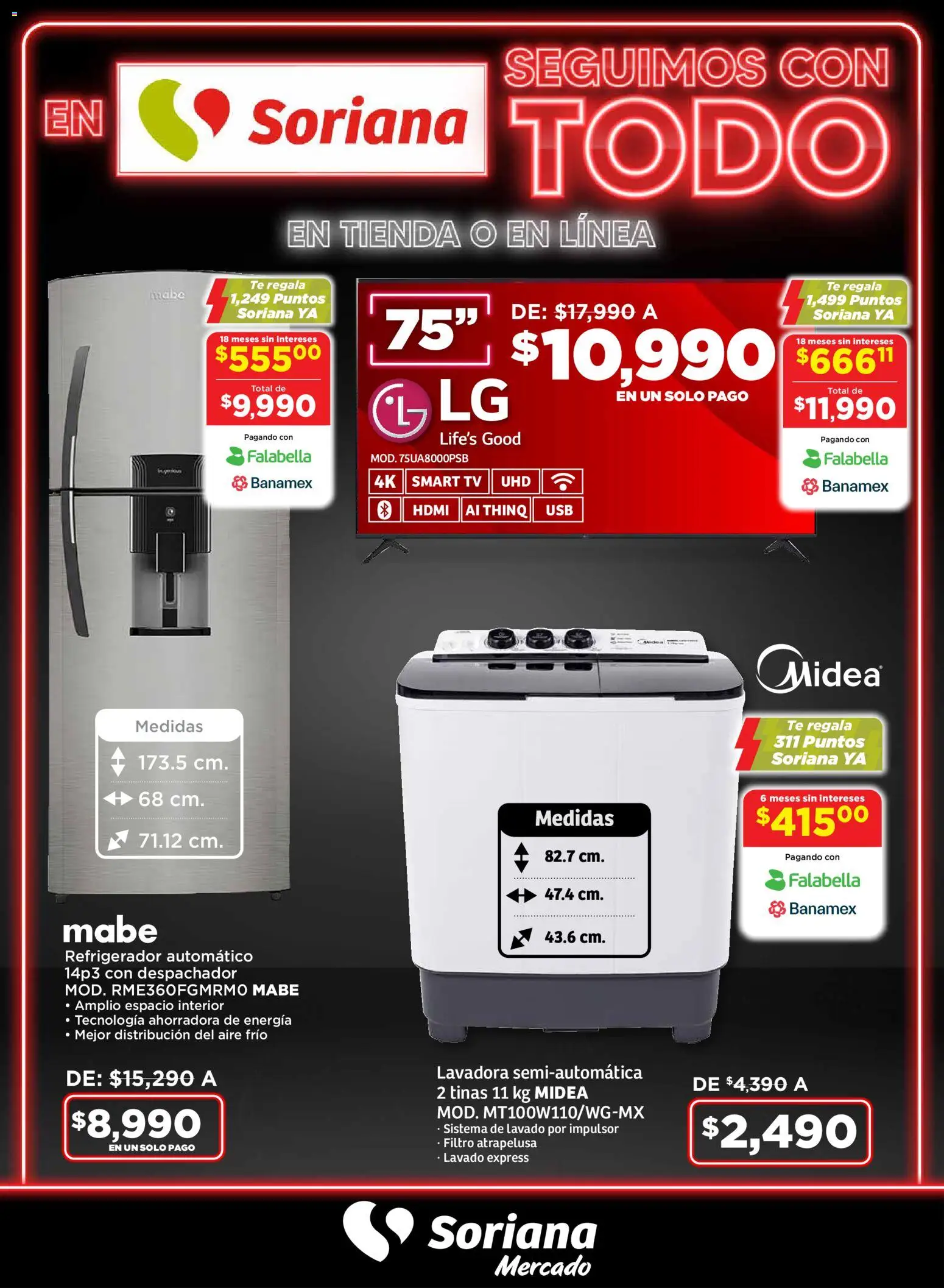 Nuevas ofertas de Soriana válidas en toda la República Mexicana desde el 19.11.2025. ¡Encuentra las mejores ofertas en Soriana - Seguimos con todo Mercado Nacional! | Página: 1 | Productos: Refrigerador, Lavadora, Té