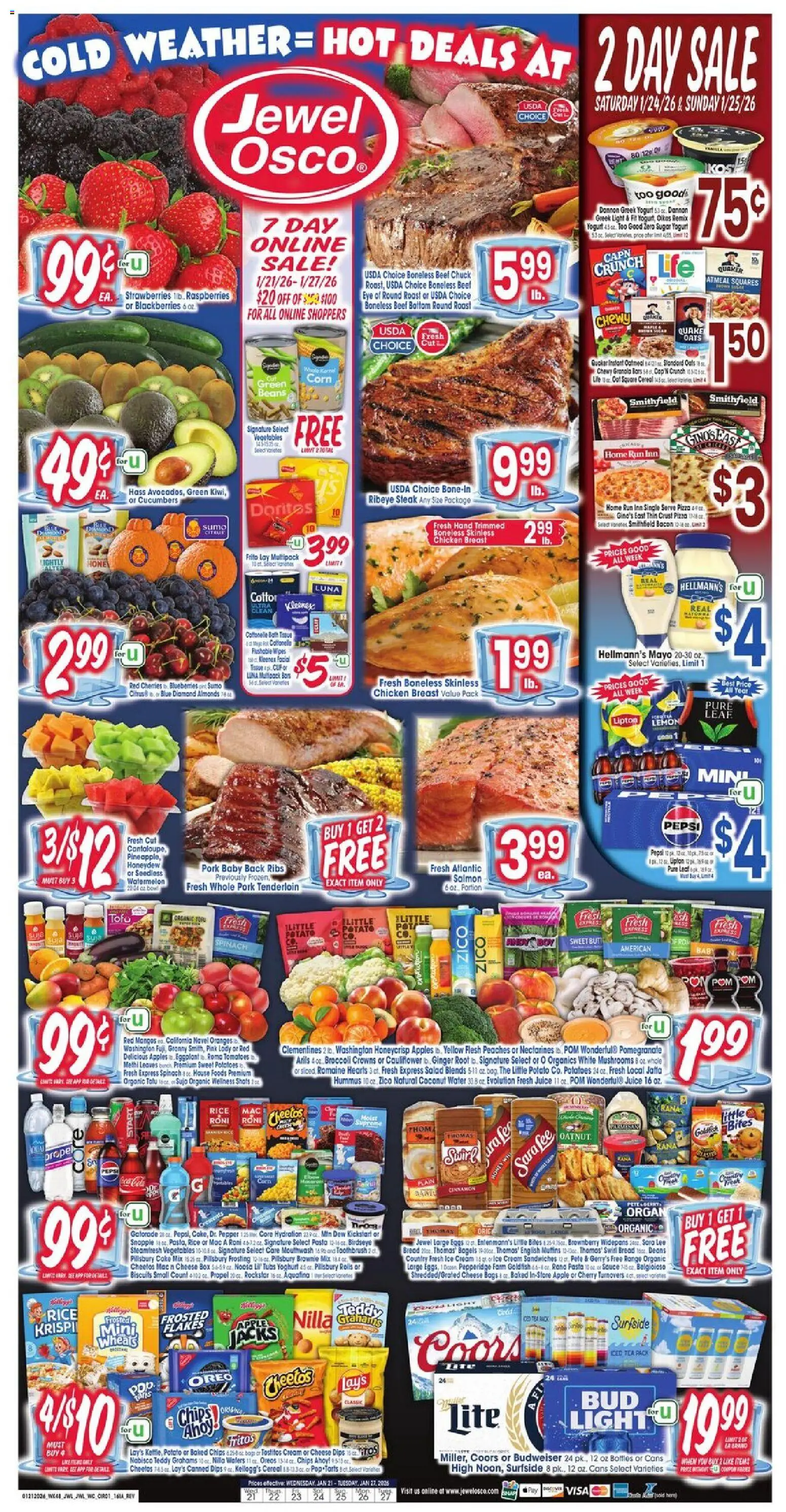 Jewel Osco Weekly Ad - IA - valid from 21.01.2026 | Page: 1 | Products: Cherries, Box, Pizza, Salad