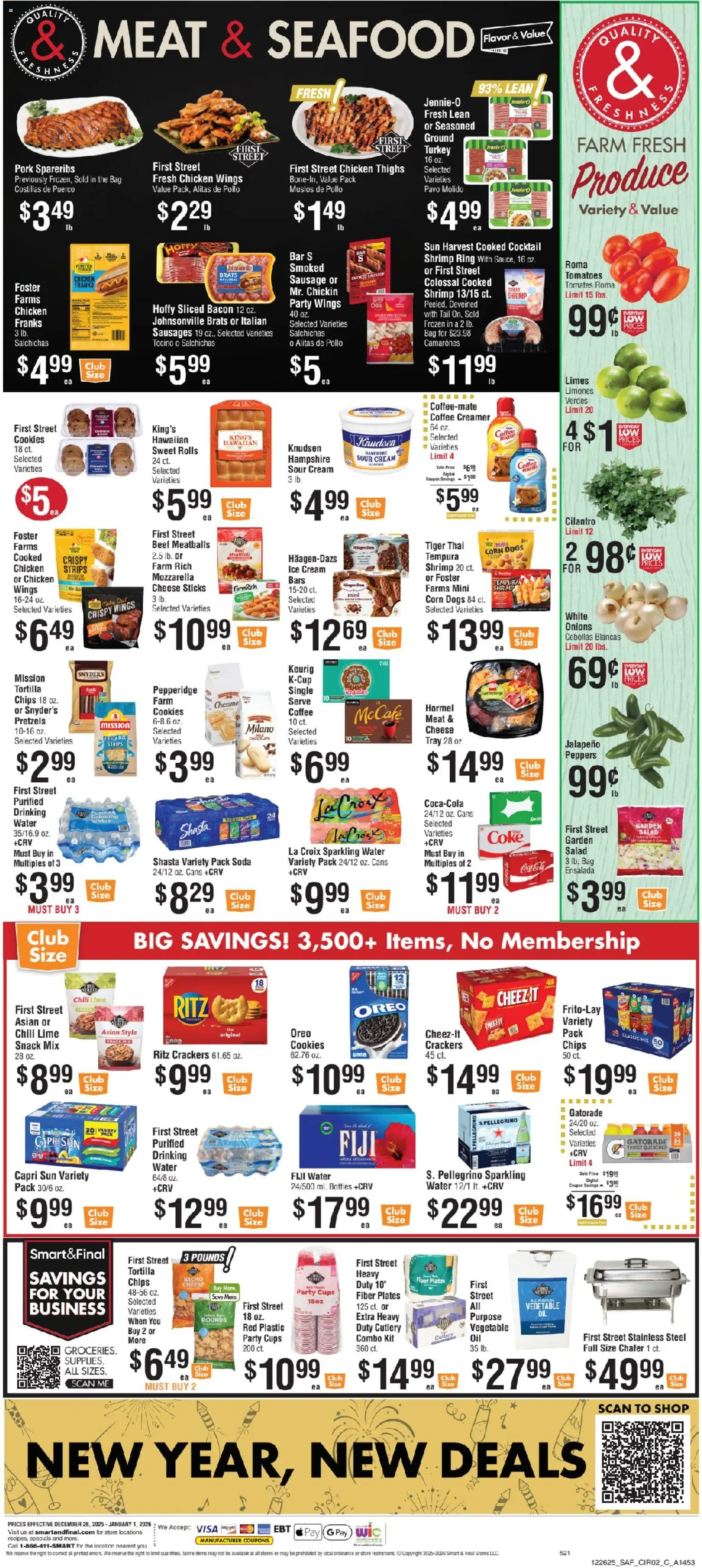 Smart & Final Weekly Ad - valid from 26.12.2025 | Page: 3 | Products: Peppers, Ring, Tomatoes, Ice cream
