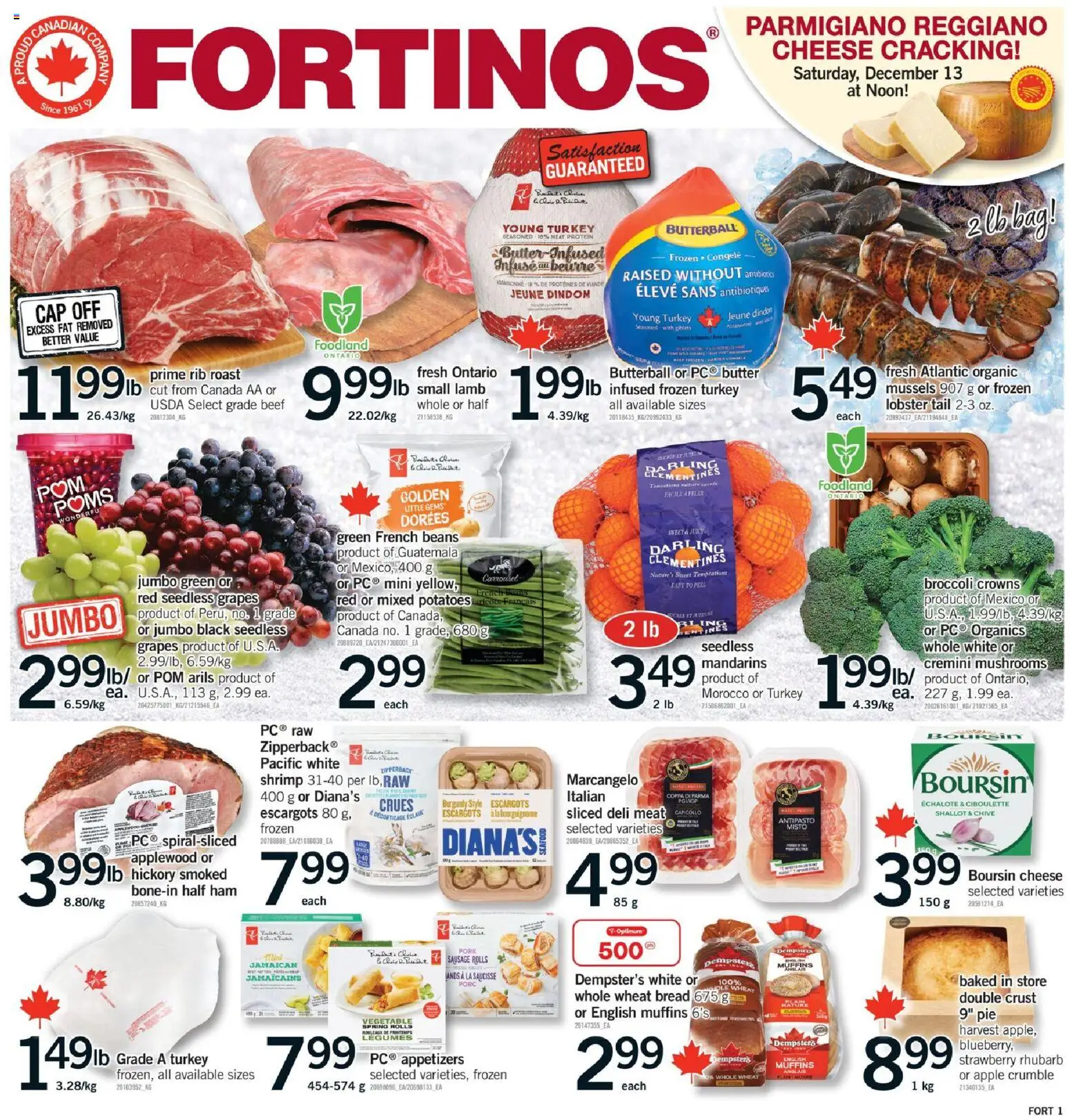 Fortinos flyer valid from 11.12.2025 | Page: 1 | Products: Cap, Turkey, Bag, Pork