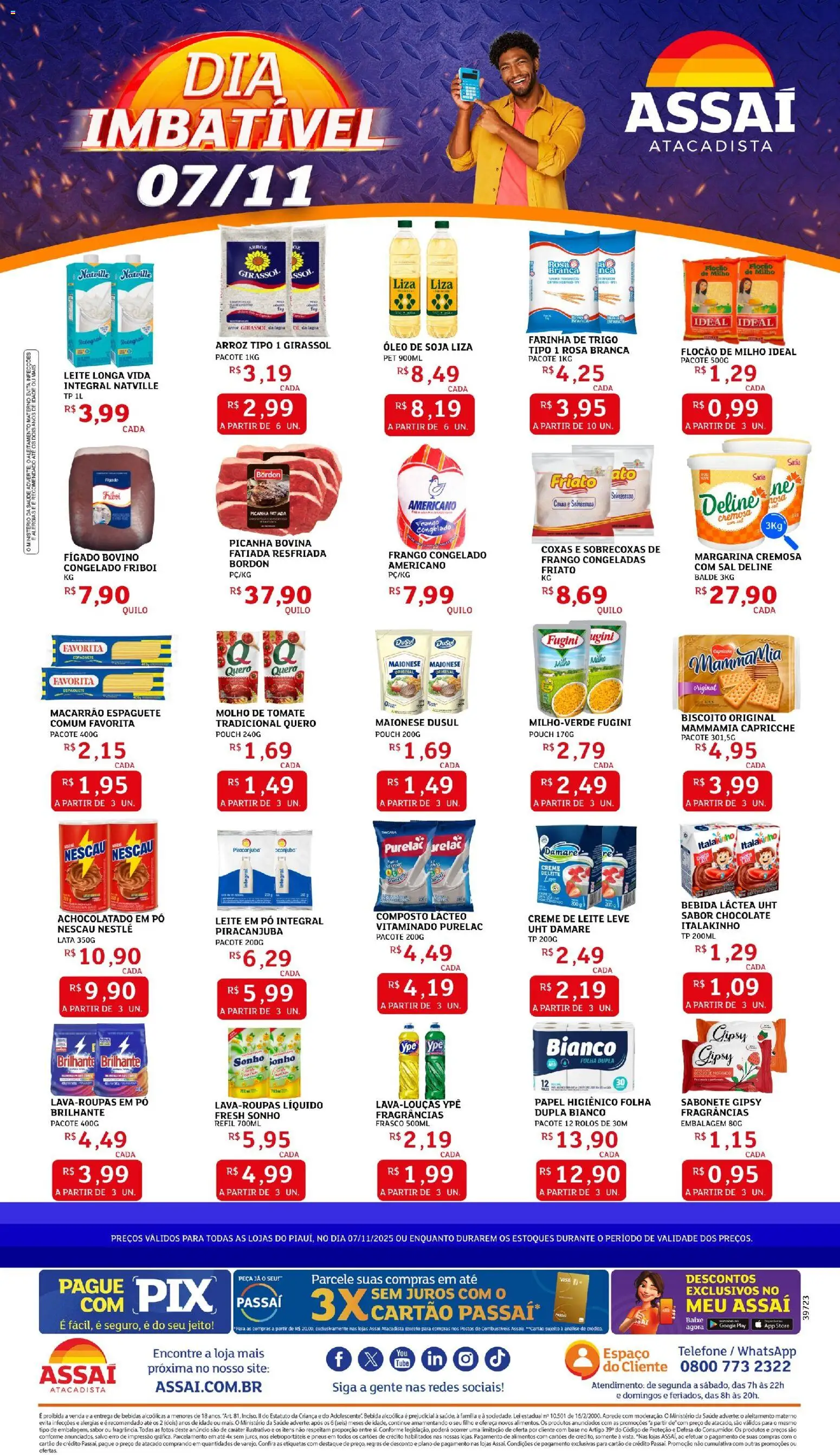 Assaí Atacadista Folheto - válido de 07.11.2025 | Página: 1 | Produtos: Espaguete, Picanha, Chocolate, Creme de leite