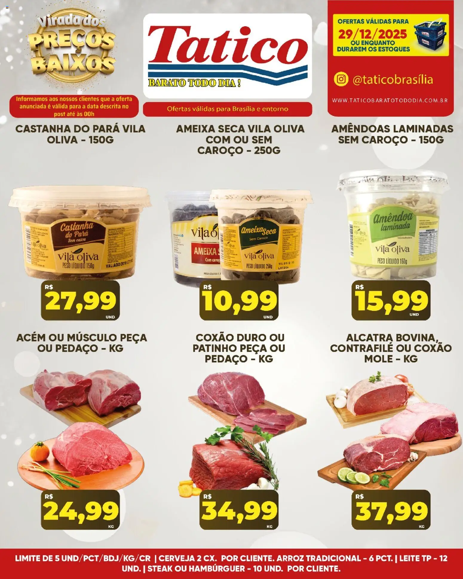 Tatico Folheto - válido de 30.12.2025 | Página: 28 | Produtos: Alcatra, Arroz, Hambúrguer, Ameixa