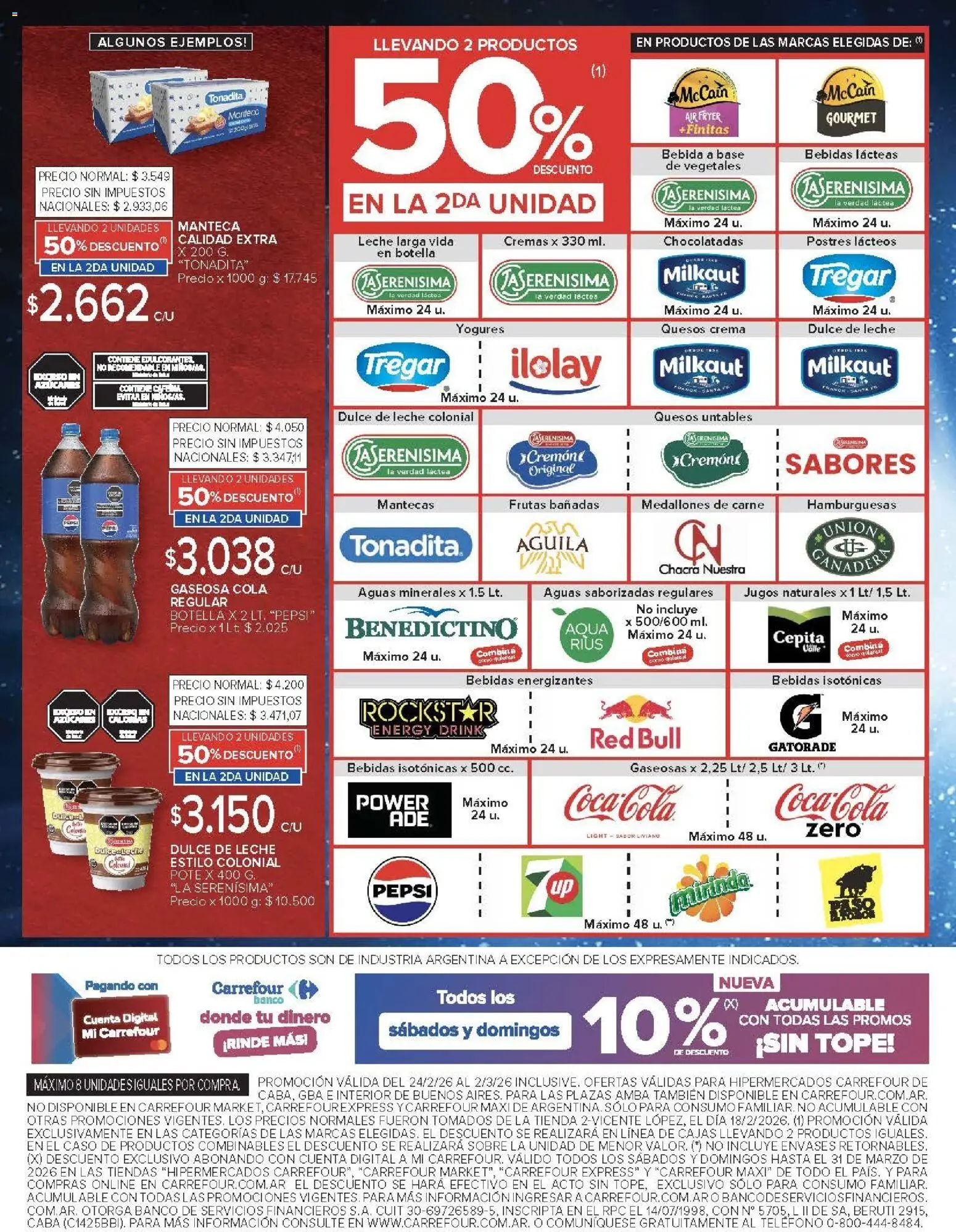 Carrefour ofertas │ válido desde el 24.02.2026 | Página: 7 | Productos: Dulce de leche, Gaseosa, Manteca, Crema