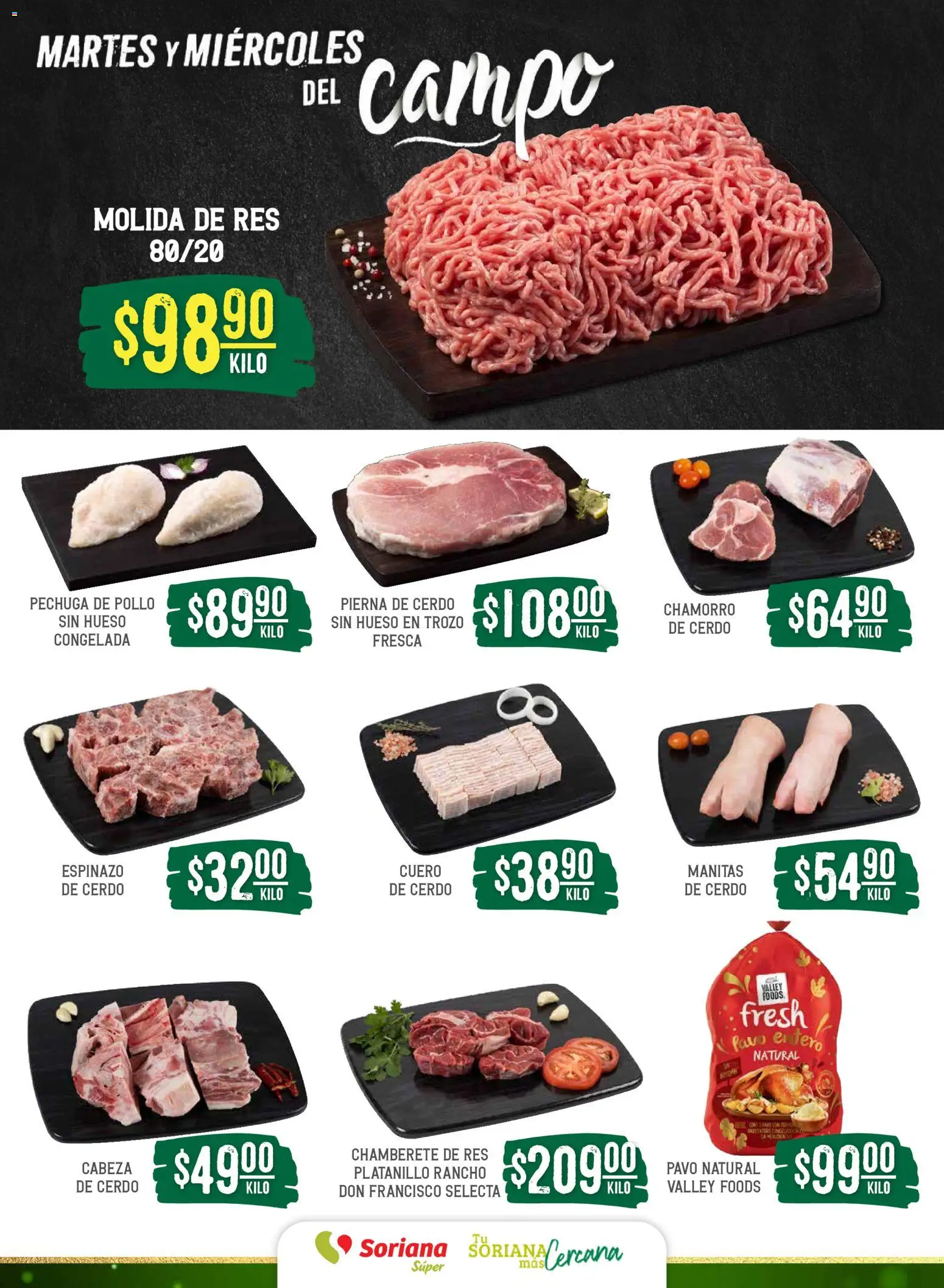 Nuevas ofertas de Soriana válidas en toda la República Mexicana desde el 16.12.2025. ¡Encuentra las mejores ofertas en Soriana - Martes y Miércoles del Campo Súper: Ver, Tab, Chis, Camp, Yuc y Q. Roo! | Página: 4 | Productos: Pollo, Cerdo, Res