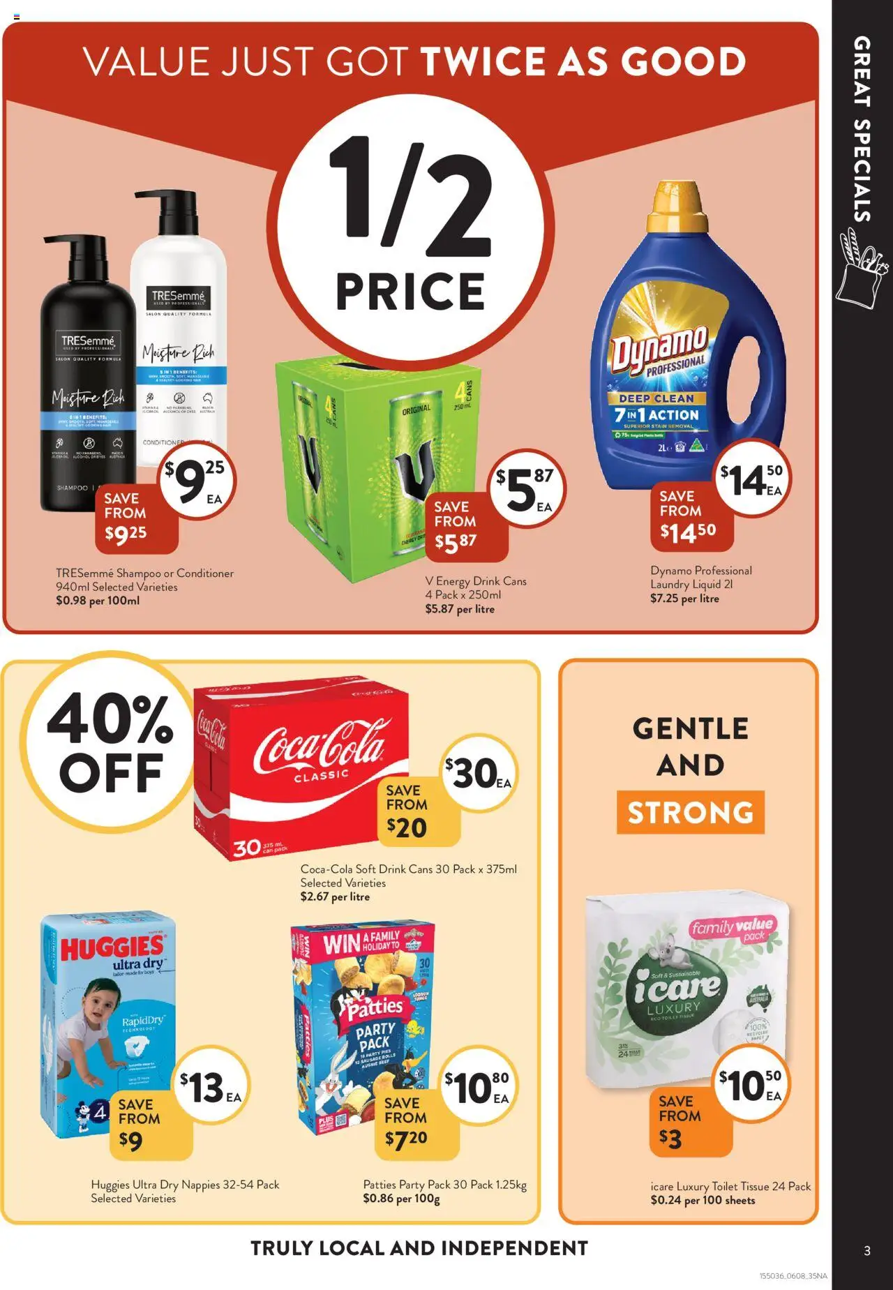 Foodworks catalogue - valid from 06.08.2025 | Page: 3 | Products: Toilet, Energy drink, Nappies, Pies