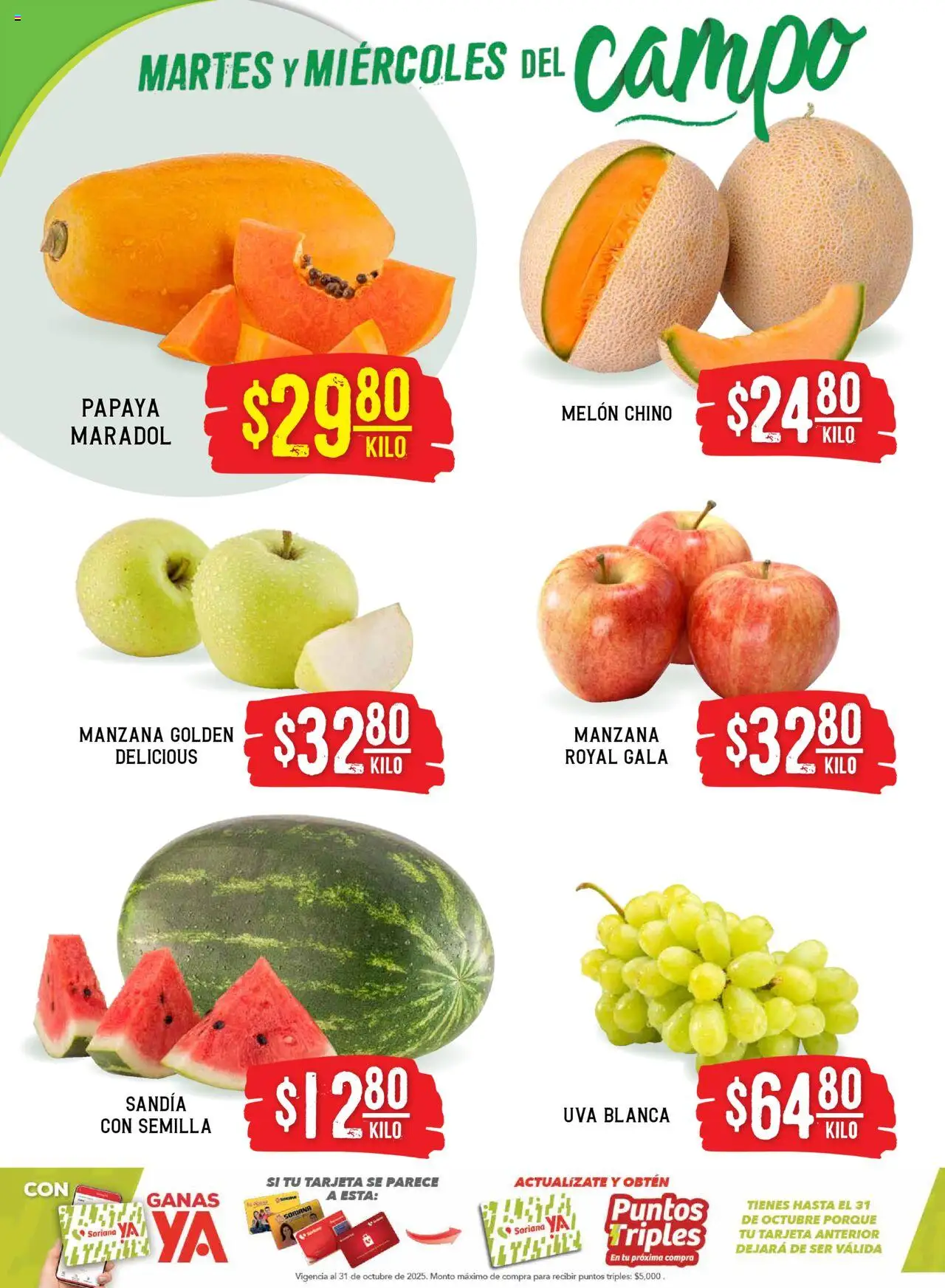 Nuevas ofertas de Soriana válidas en toda la República Mexicana desde el 14.10.2025. ¡Encuentra las mejores ofertas en Soriana - Martes y Miércoles del Campo Híper: Tijuana, Mexicali, Ensenada, San Luis Río Colorado y Tecate! | Página: 2 | Productos: Sandía, Melón, Manzana, Uva