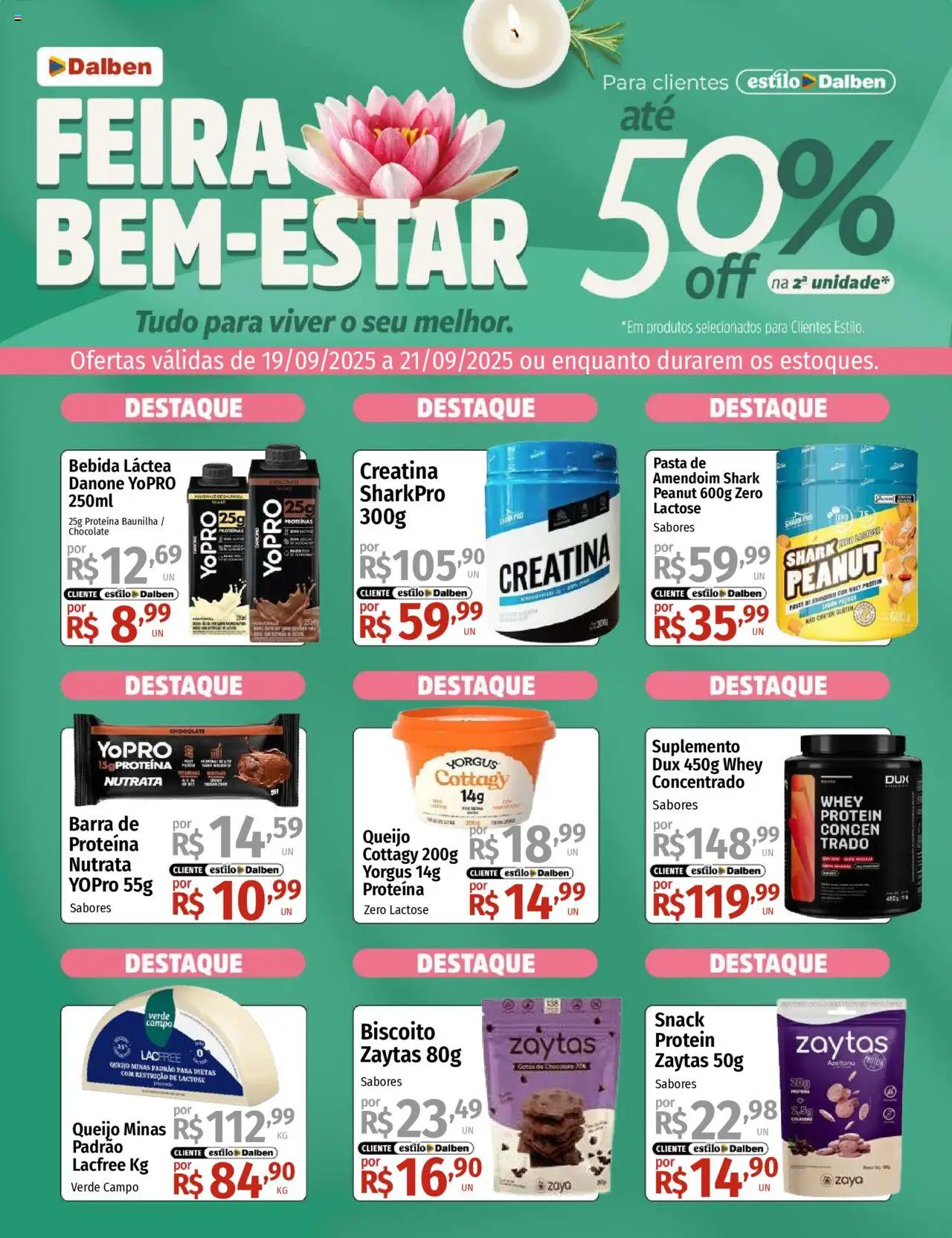 Supermercado Dalben Folheto - válido de 19.09.2025 | Página: 1 | Produtos: Creatina, Chocolate, Pasta, Whey protein