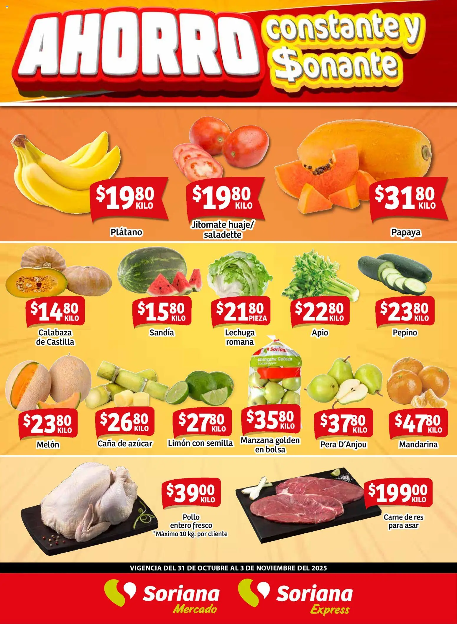 Nuevas ofertas de Soriana válidas en toda la República Mexicana desde el 31.10.2025. ¡Encuentra las mejores ofertas en Soriana - Fin de Semana Mercado: Nuevo León! | Página: 1 | Productos: Pollo, Sandía, Limón, Lechuga