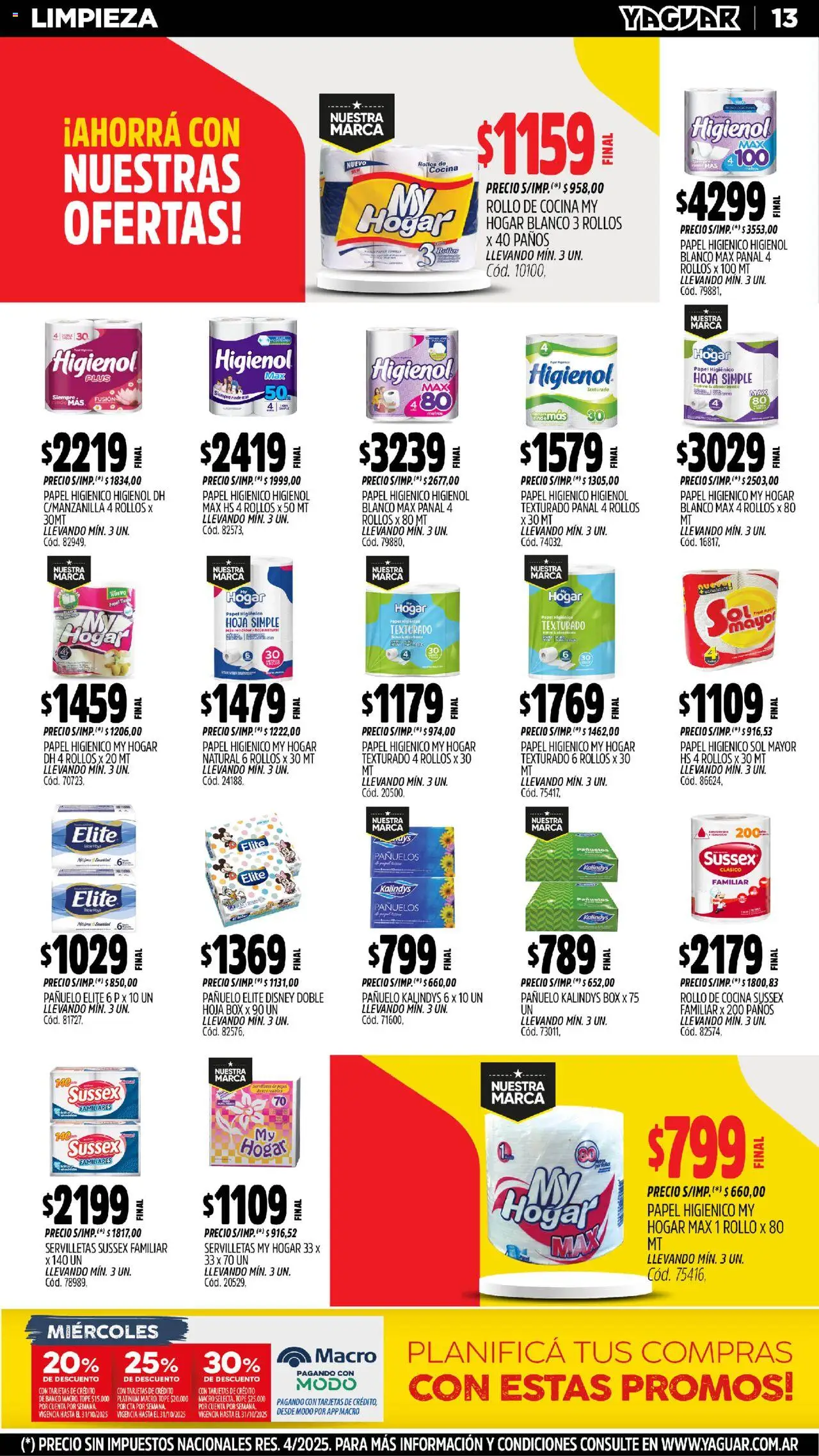 Yaguar - Santa Fe │ válido desde el 20.10.2025 | Página: 13 | Productos: Papel higiénico, Cocina, Banco, Servilletas