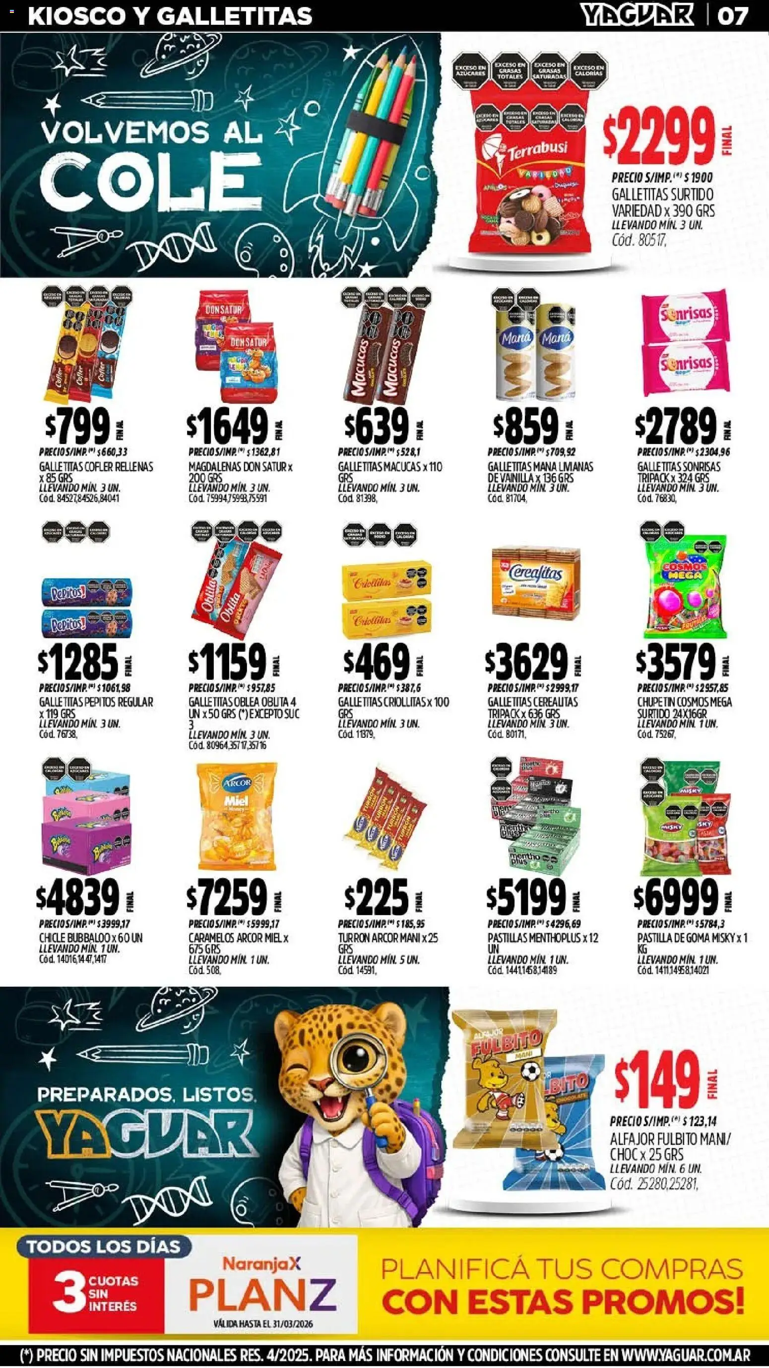 Yaguar - Oferta Semanal Trelew │ válido desde el 02.03.2026 | Página: 7 | Productos: Galletitas, Mani, Chicle, Turrón