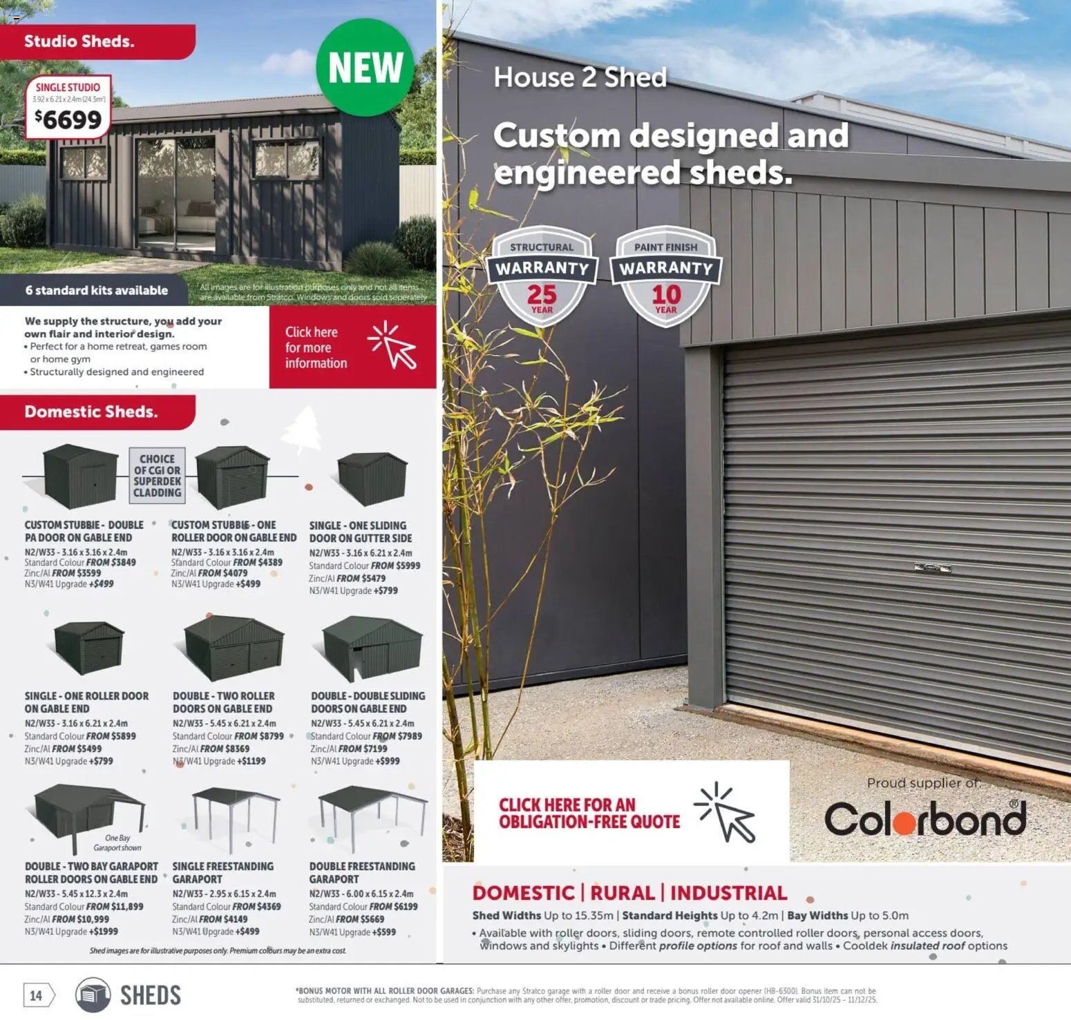 Stratco catalogue - valid from 31.10.2025 | Page: 14 | Products: Door, Kits, Shed, Domestic