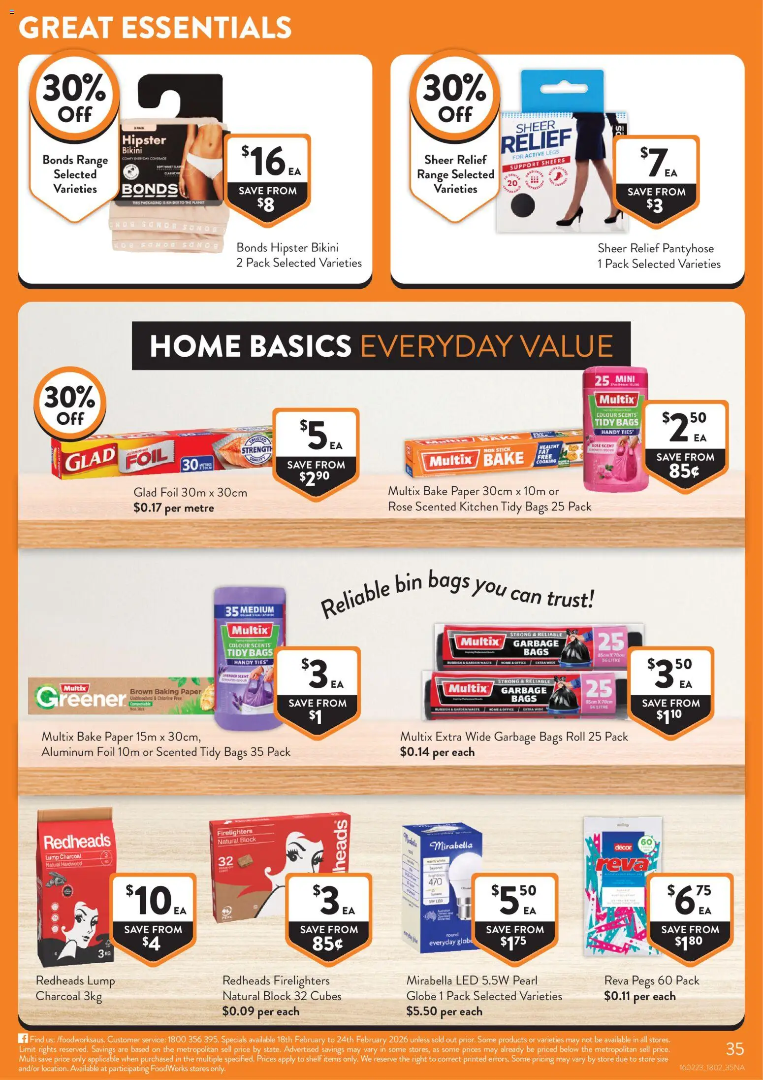 Foodworks catalogue - valid from 18.02.2026 | Page: 35 | Products: Bikini, Shelf, Decor, Garbage bags