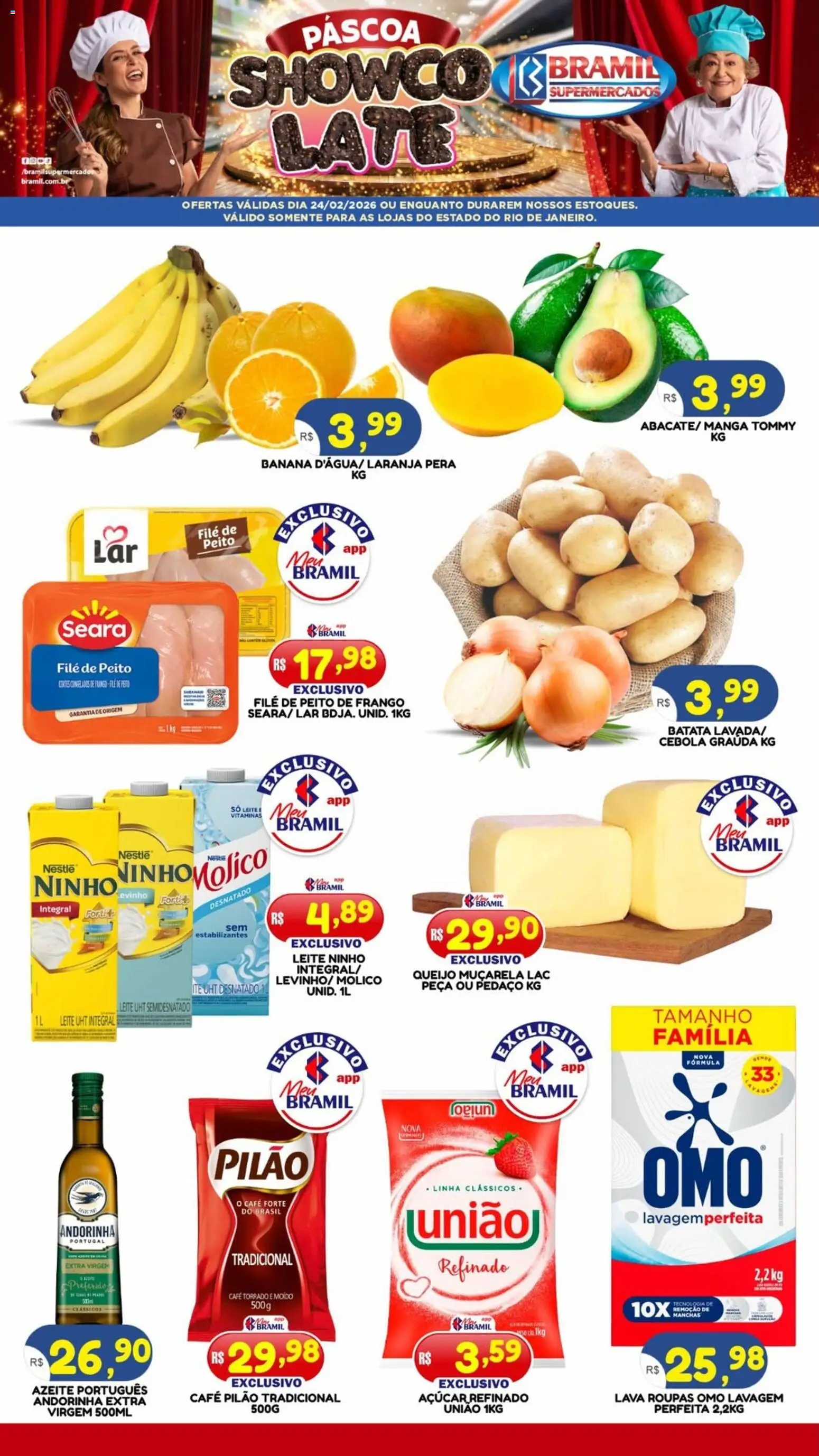 Bramil Supermercados Folheto - válido de 24.02.2026 | Página: 1 | Produtos: Pera, Queijo, Roupas, Batata