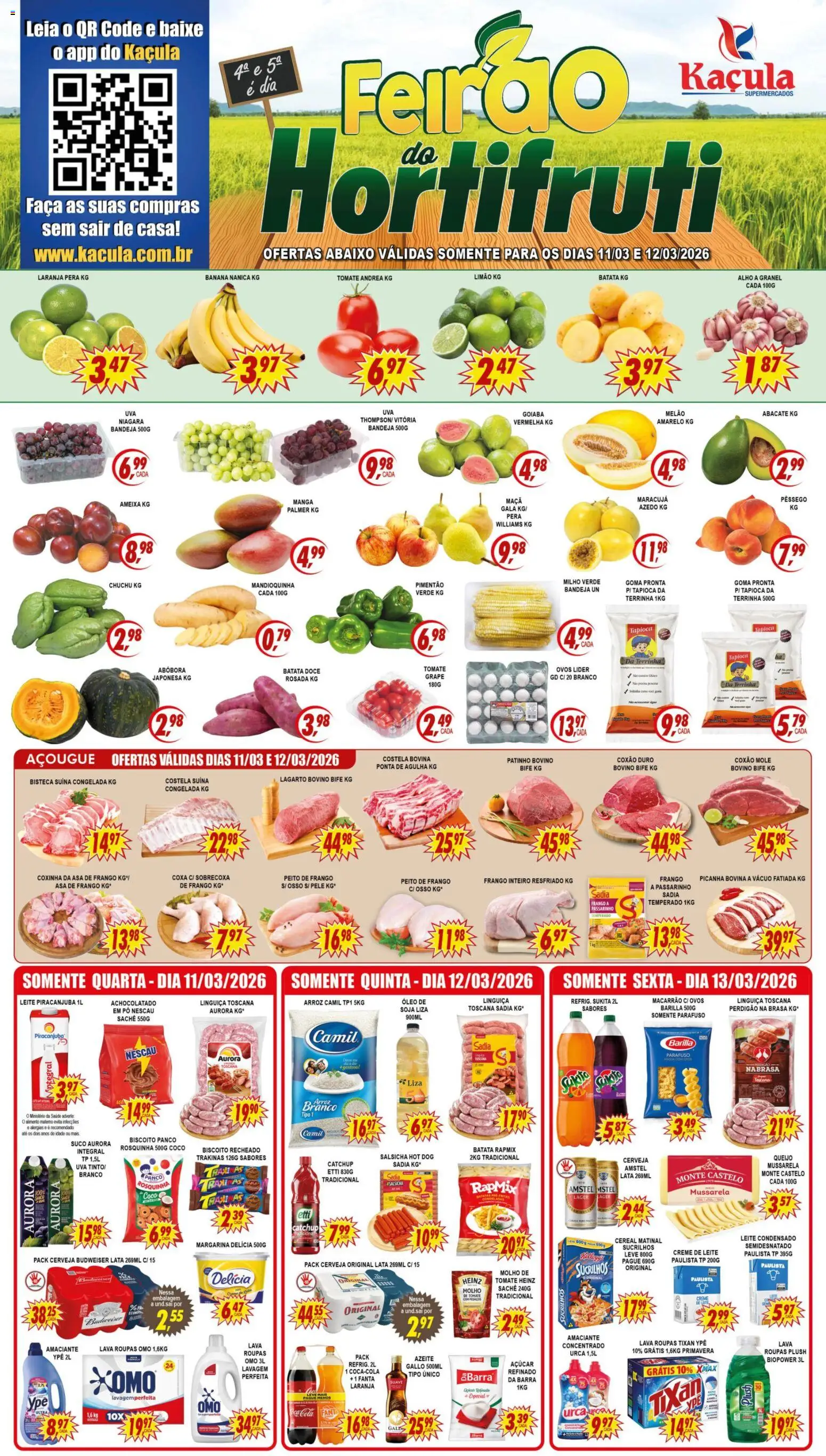 Kaçula Folheto - válido de 11.03.2026 | Página: 1 | Produtos: Pera, Pó, Creme de leite, Leite condensado