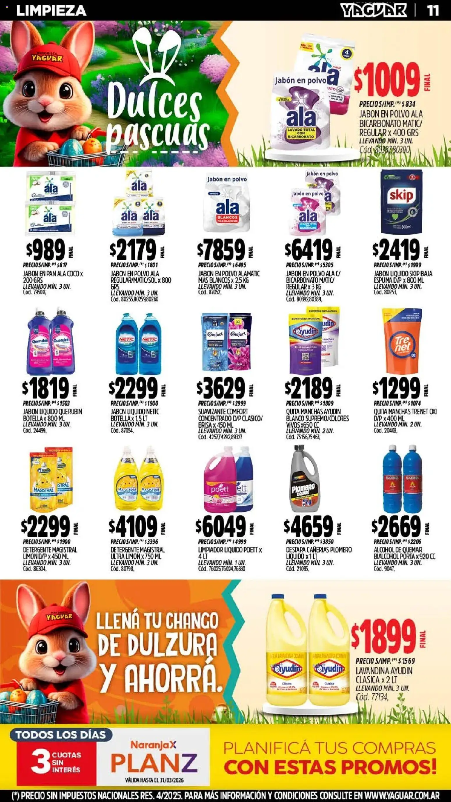 Yaguar - Oferta Semanal Chaco │ válido desde el 23.03.2026 | Página: 11 | Productos: Lavandina, Botella, Jabón en polvo, Detergente