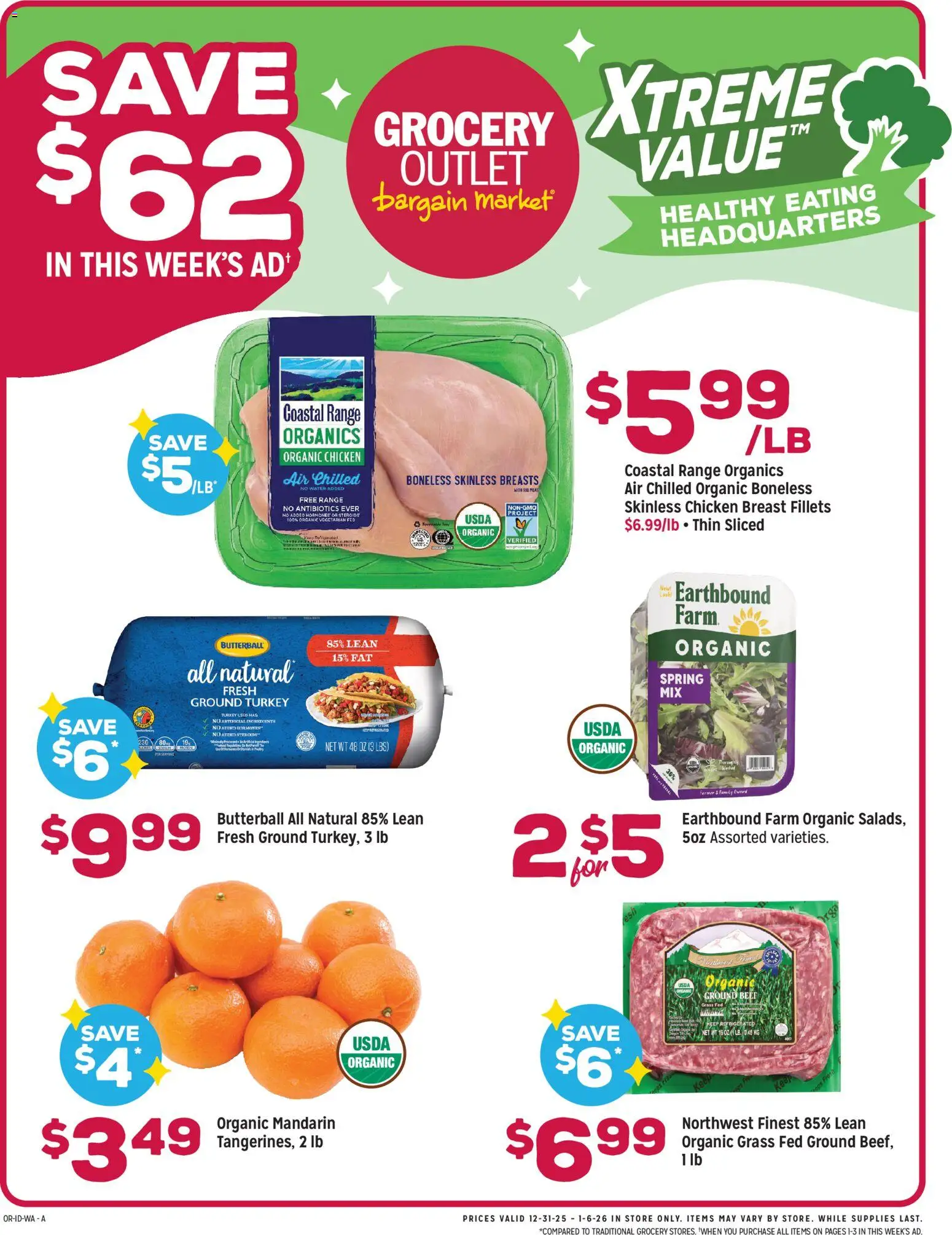 Grocery Outlet Weekly Ad - ID - valid from 31.12.2025 | Page: 1 | Products: Beef, Water