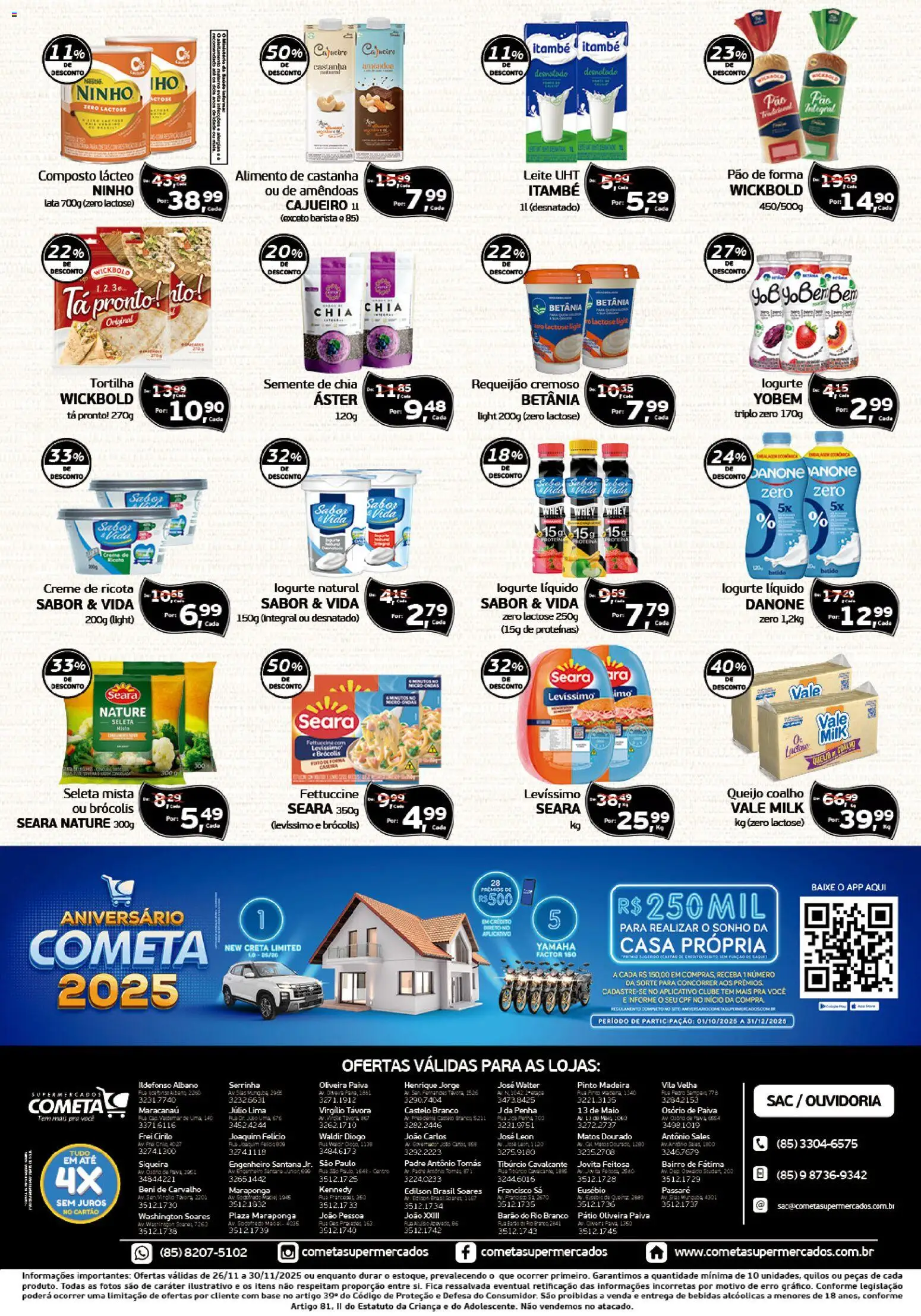 Cometa Supermercados Folheto - válido de 26.11.2025 | Página: 2 | Produtos: Leite, Queijo coalho, Brócolis, Amêndoas
