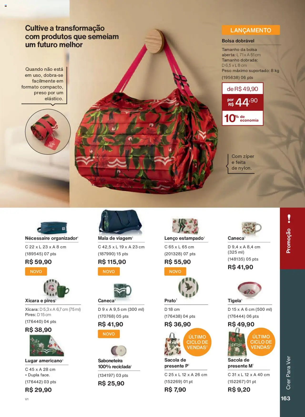 Natura Folheto - válido de 18.08.2025 | Página: 163 | Produtos: Lenço, Caneca, Mala de viagem, Saboneteira
