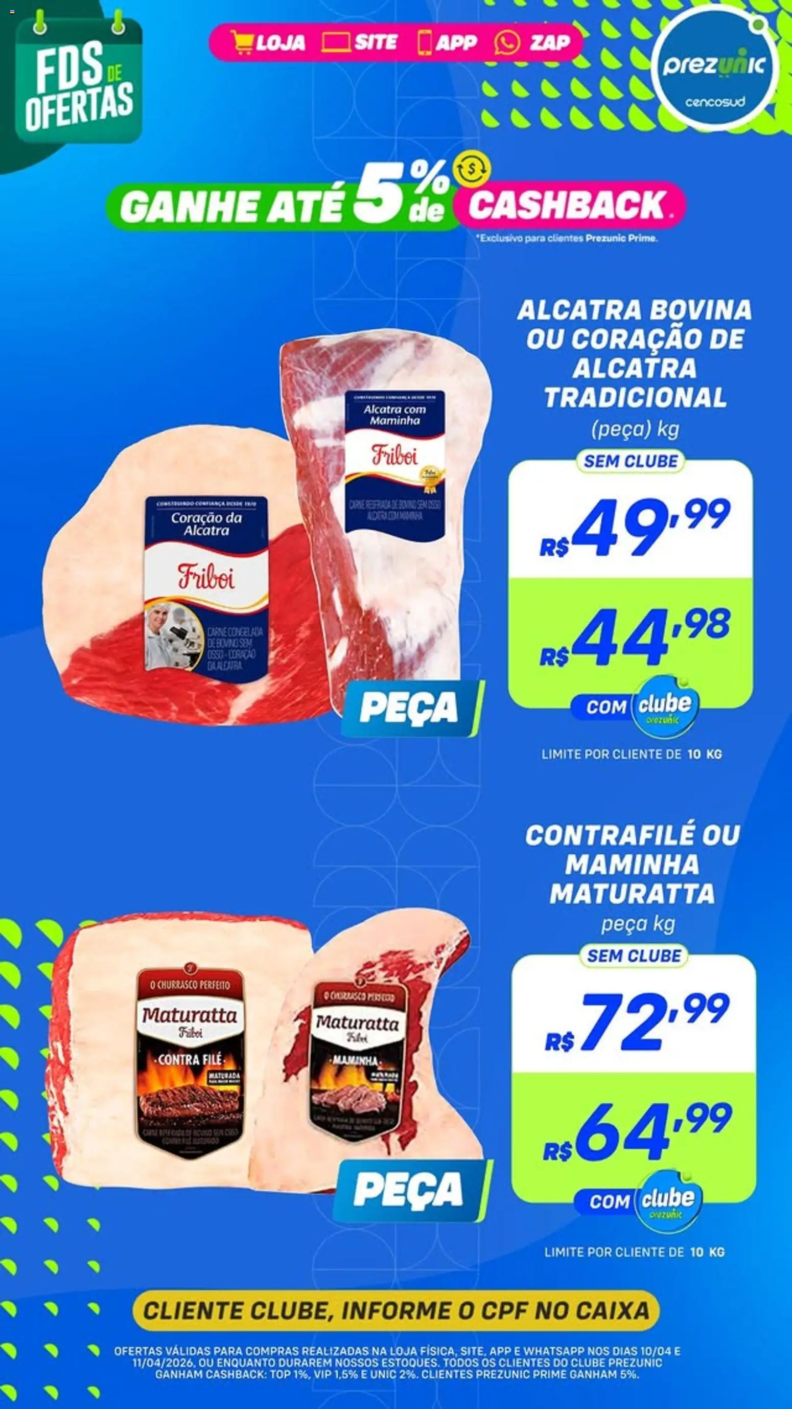 Prezunic Folheto - válido de 10.04.2026 | Página: 1 | Produtos: Contra filé, Maminha, Caixa, Carne