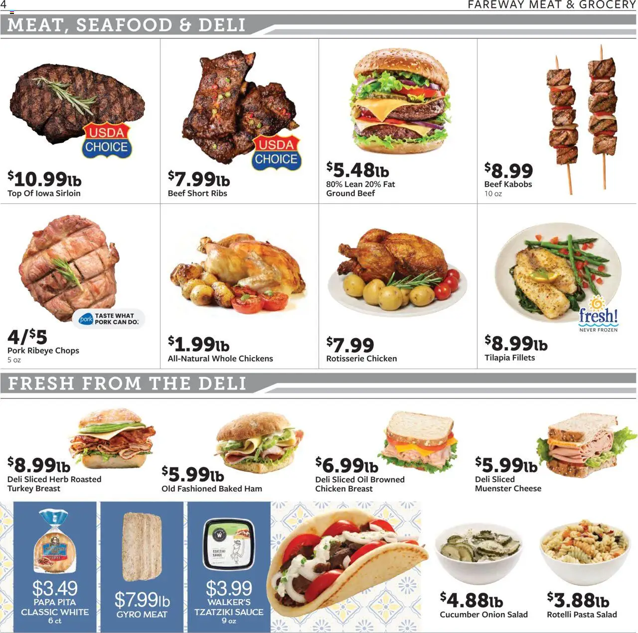Fareway Weekly Ad - valid from 18.08.2025 | Page: 4 | Products: Beef, Salad, Sauce, Seafood