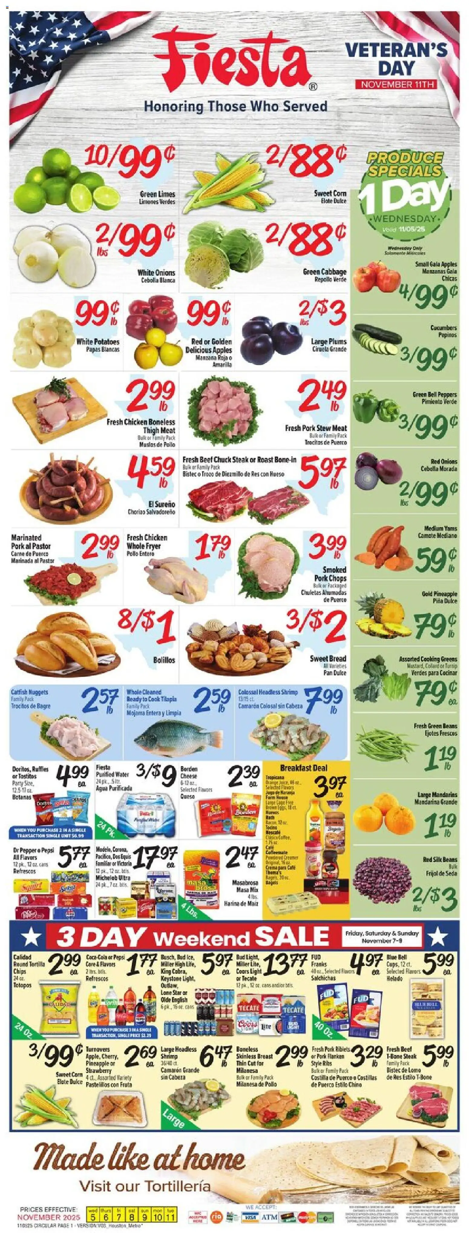 Fiesta Mart Weekly Ad - valid from 05.11.2025 | Page: 1 | Products: Peppers, Bread, Apples, Beef