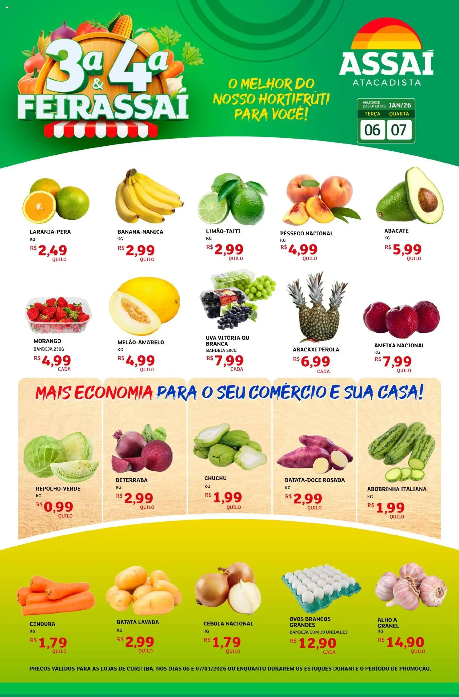 Assaí Atacadista Folheto - válido de 06.01.2026 | Página: 1 | Produtos: Pêssego, Abobrinha, Alho, Beterraba