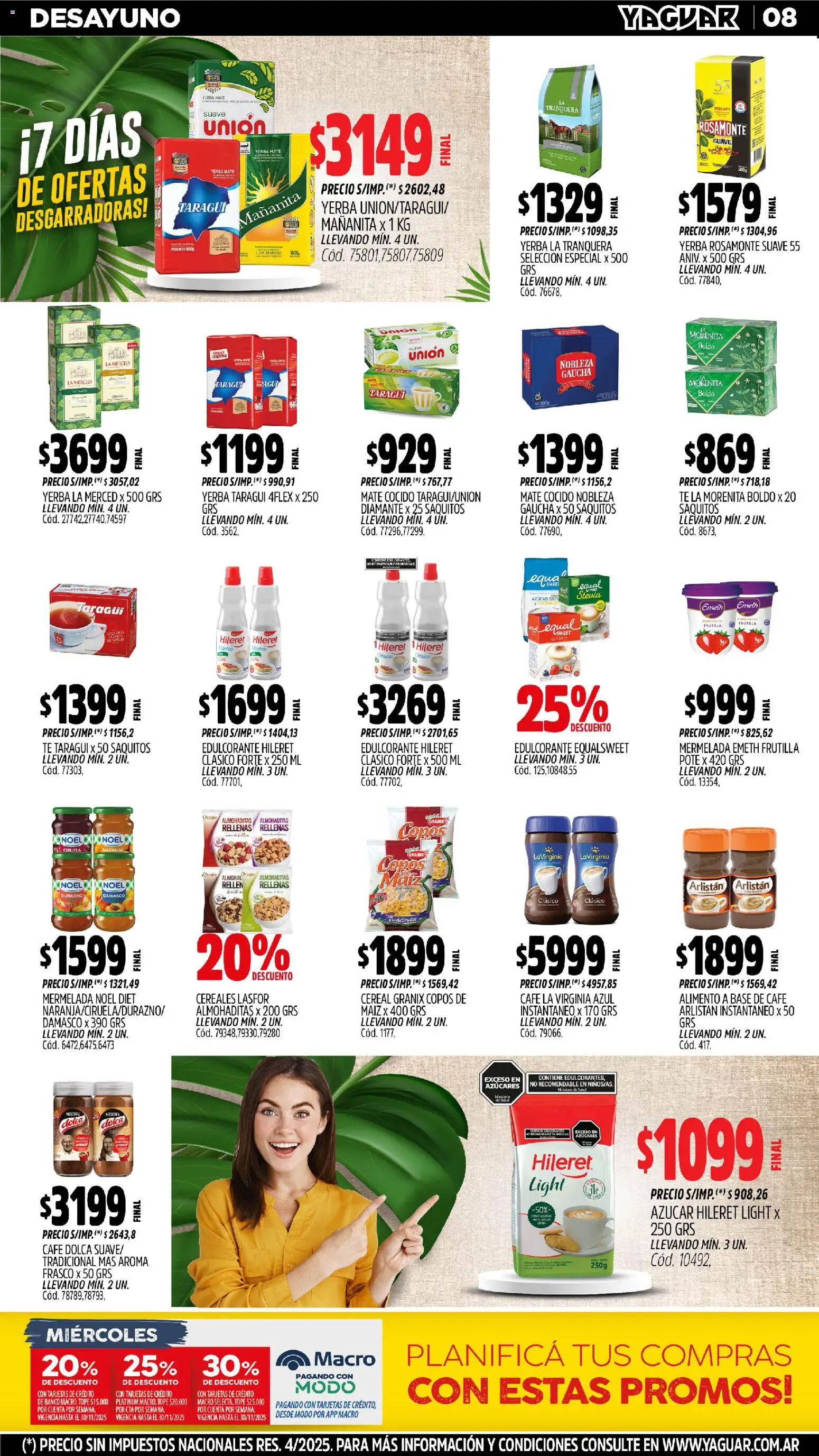 Yaguar - General Roca │ válido desde el 03.11.2025 | Página: 8 | Productos: Copos, Frasco, Mermelada, Mate cocido