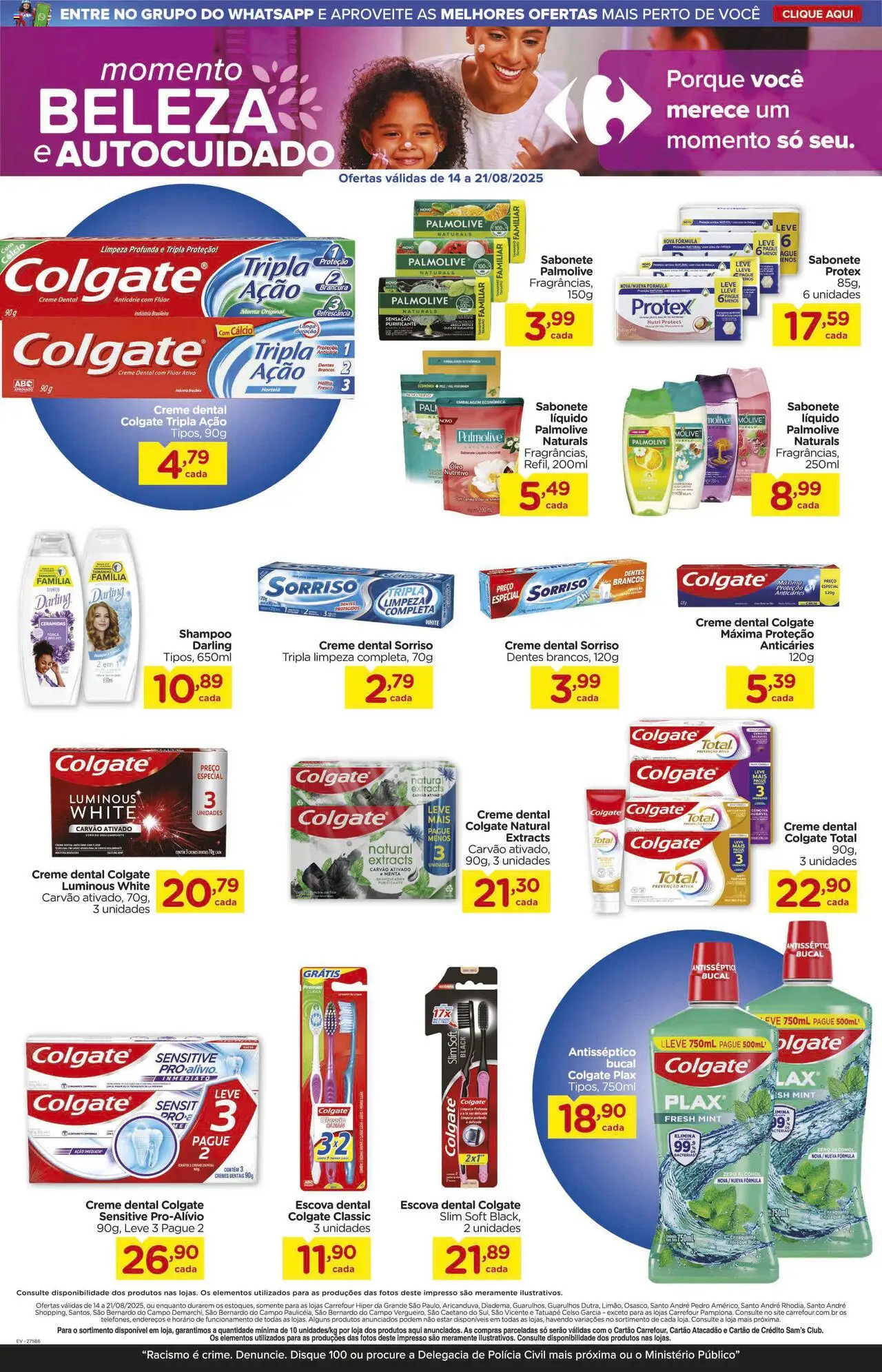 Carrefour Folheto - válido de 14.08.2025 | Página: 9 | Produtos: Shampoo, Escova, Creme, Sabonete líquido
