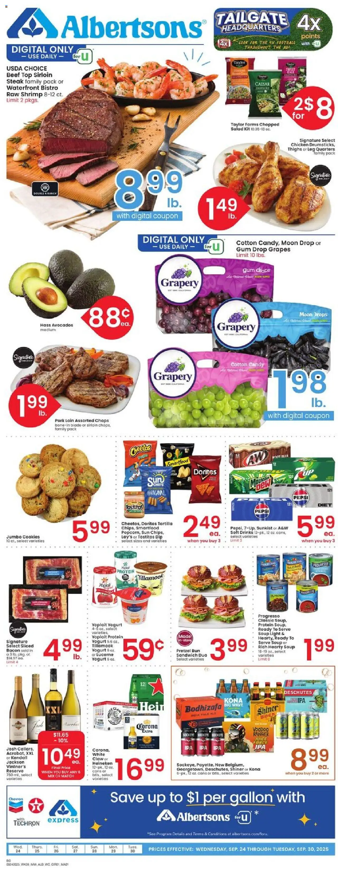 Albertsons Weekly Ad - valid from 24.09.2025 | Page: 1 | Products: Juice, Pork, Cookies, Grapes