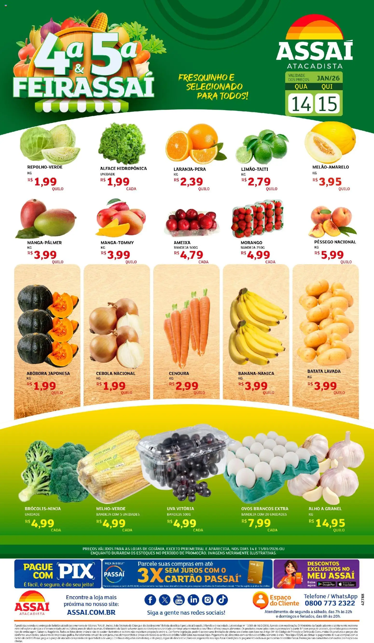 Assaí Atacadista Folheto - válido de 14.01.2026 | Página: 1 | Produtos: Milho verde, Alface, Telefone, Ameixa