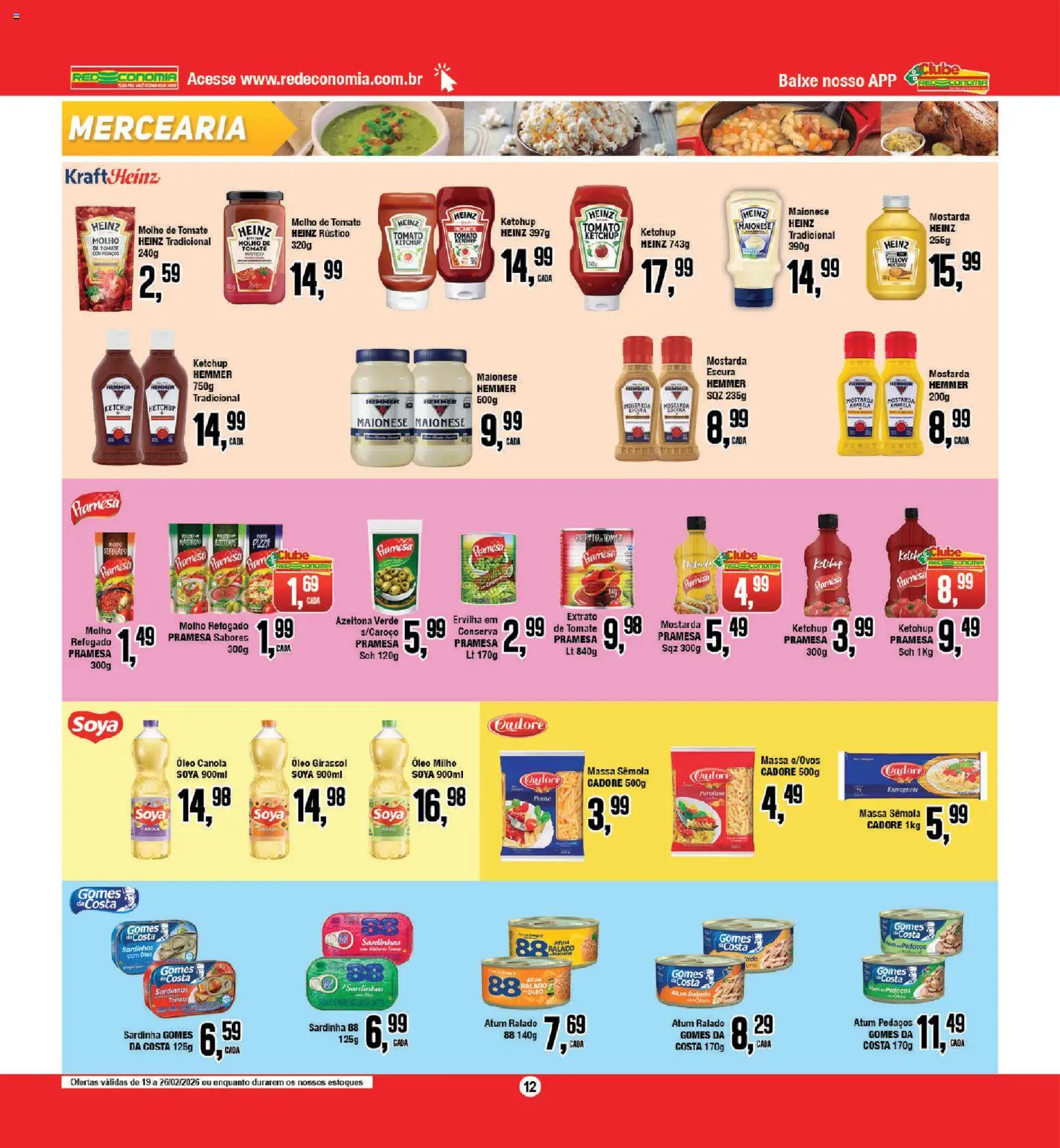 RedEconomia Folheto - válido de 19.02.2026 | Página: 12 | Produtos: Espaguete, Molho de tomate, Massa, Ketchup