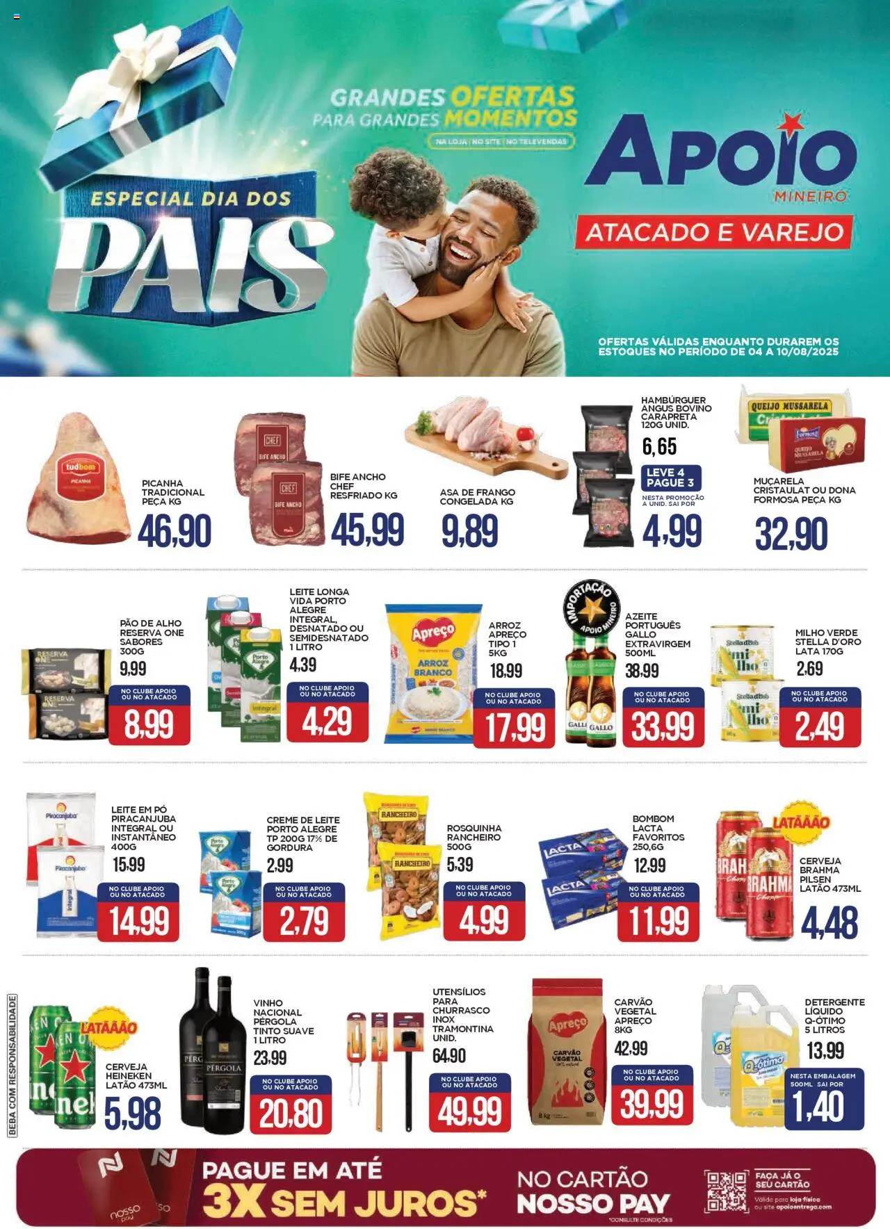 Apoio Mineiro Folheto - válido de 04.08.2025 | Página: 1 | Produtos: Pao de alho, Cerveja, Rosquinha, Bombom