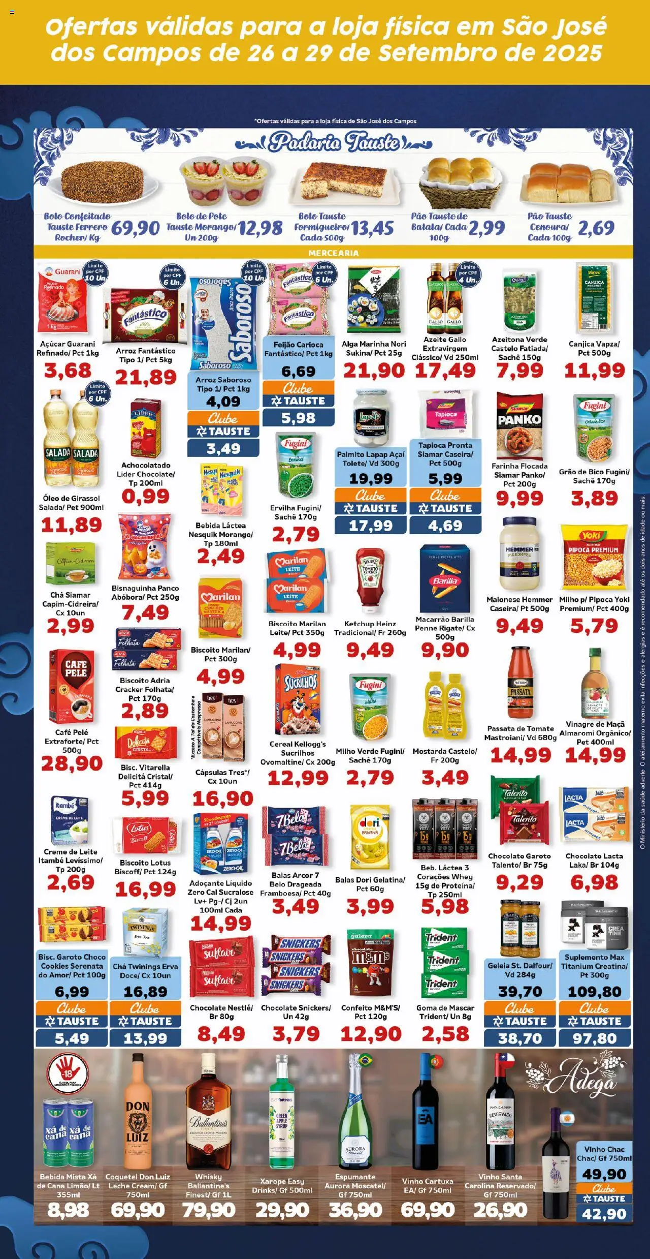 Tauste Folheto - válido de 26.09.2025 | Página: 3 | Produtos: Adoçante, Geleia, Bolo, Creme de leite