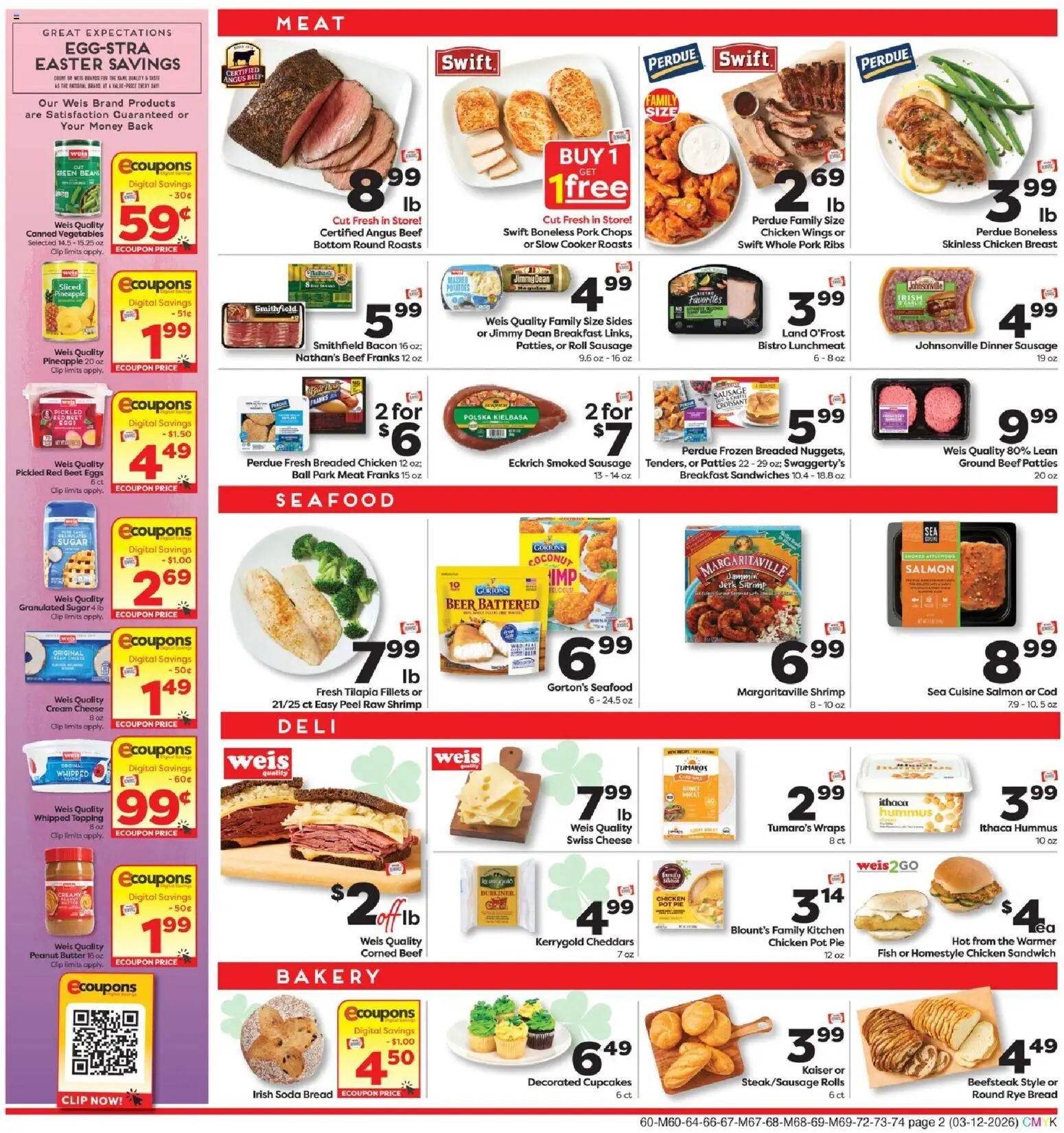 Weis Weekly Ad - valid from 12.03.2026 | Page: 2 | Products: Bakery, Bread, Pork, Sugar