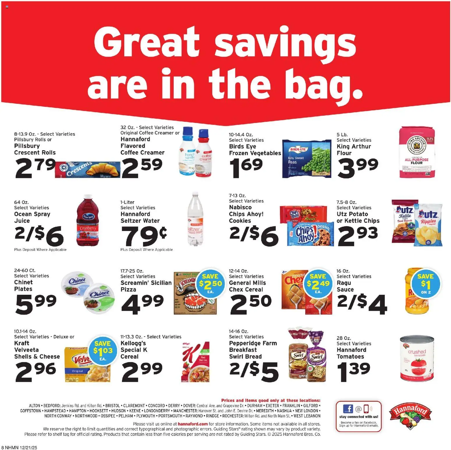 Hannaford Weekly Ad - valid from 21.12.2025 | Page: 8 | Products: Cheese, Chips, Cookies, Sauce