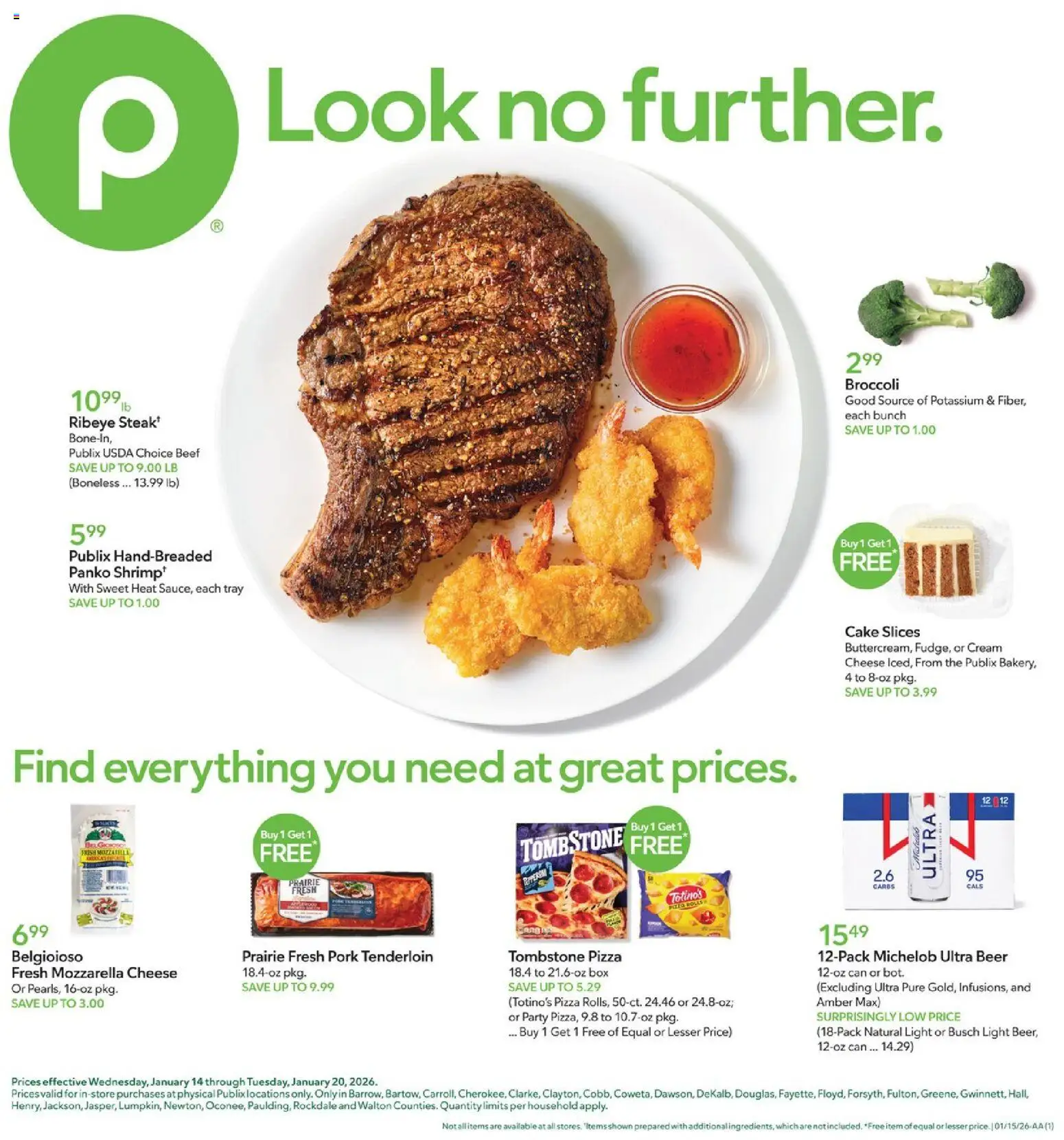 Publix Weekly Ad - valid from 14.01.2026 | Page: 1 | Products: Broccoli, Box, Pork, Cream