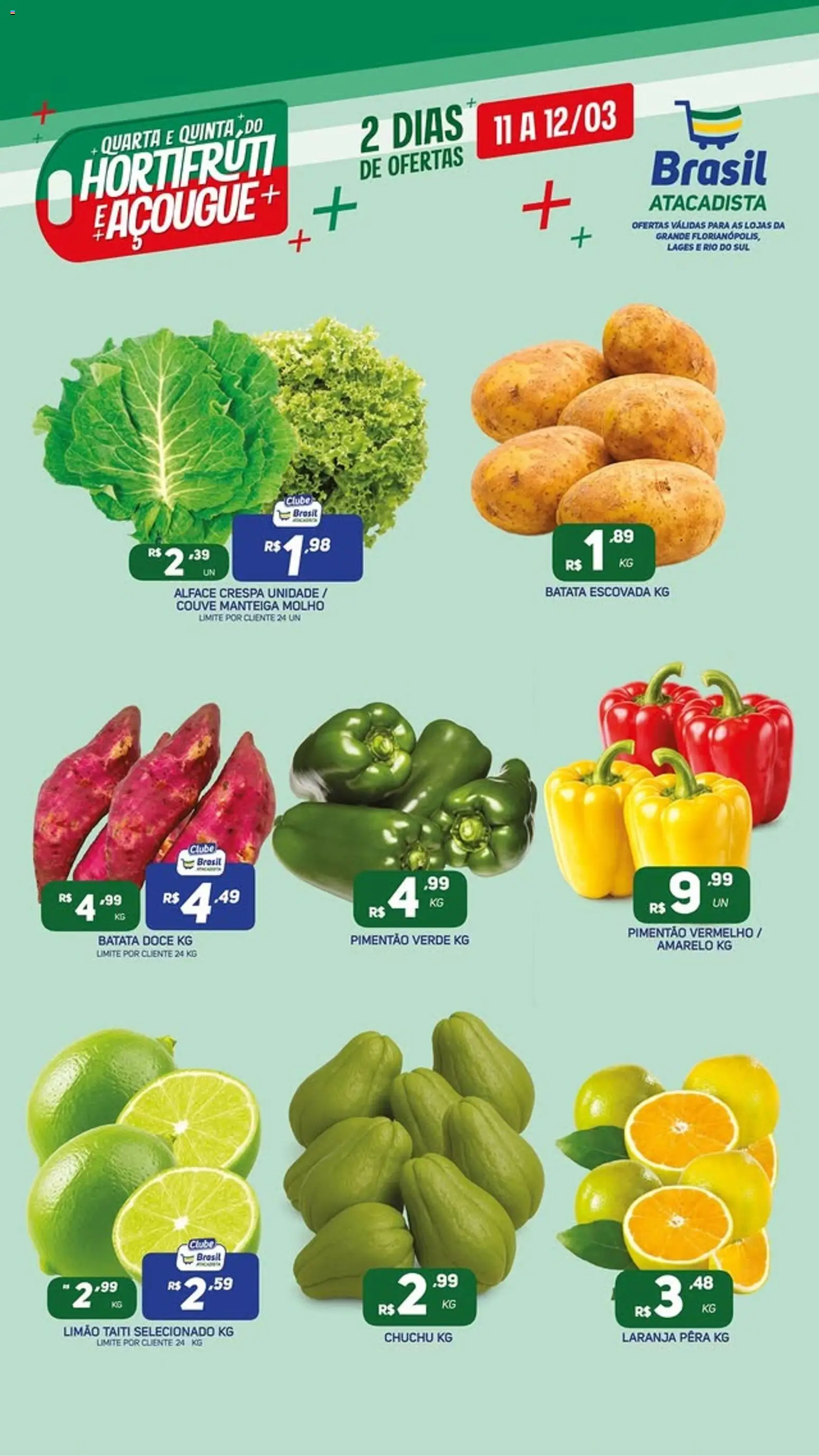 Brasil Atacadista Folheto - válido de 11.03.2026 | Página: 2 | Produtos: Pera, Chuchu, Pimentão, Alface