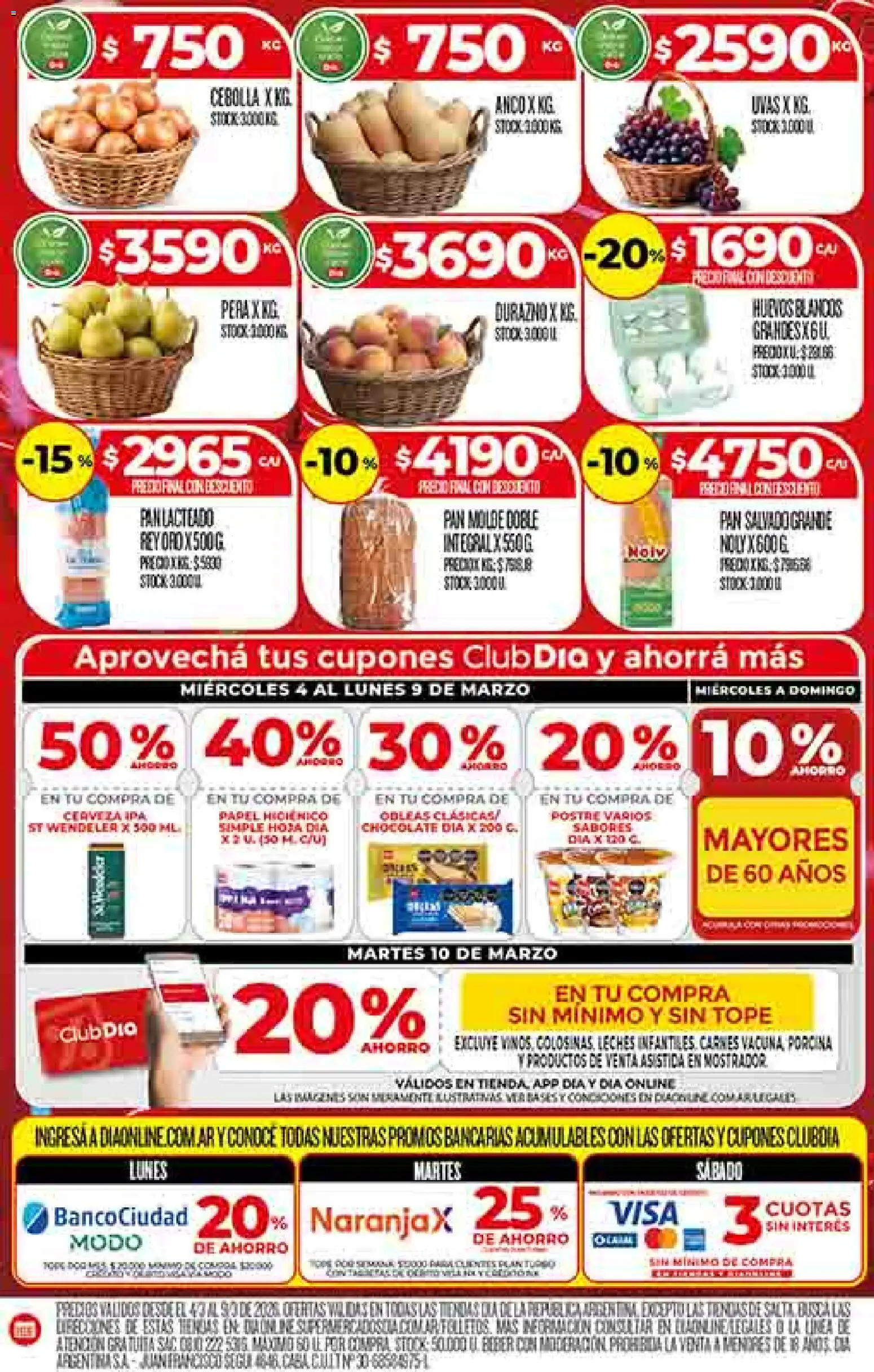 Supermercado DIA Ofertas │ válido desde el 04.03.2026 | Página: 4 | Productos: Papel higiénico, Pera, Durazno, Chocolate