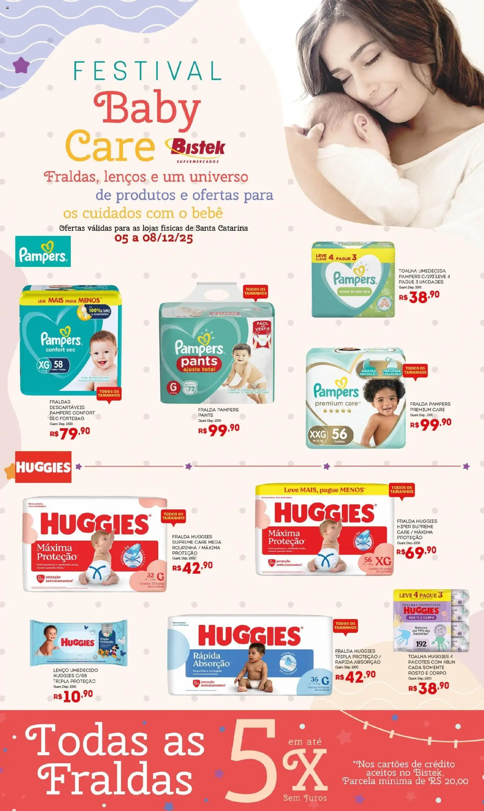 Bistek Supermercados Folheto - válido de 05.12.2025 | Página: 1 | Produtos: Pampers, Lenço, Fraldas, Toalha umedecida