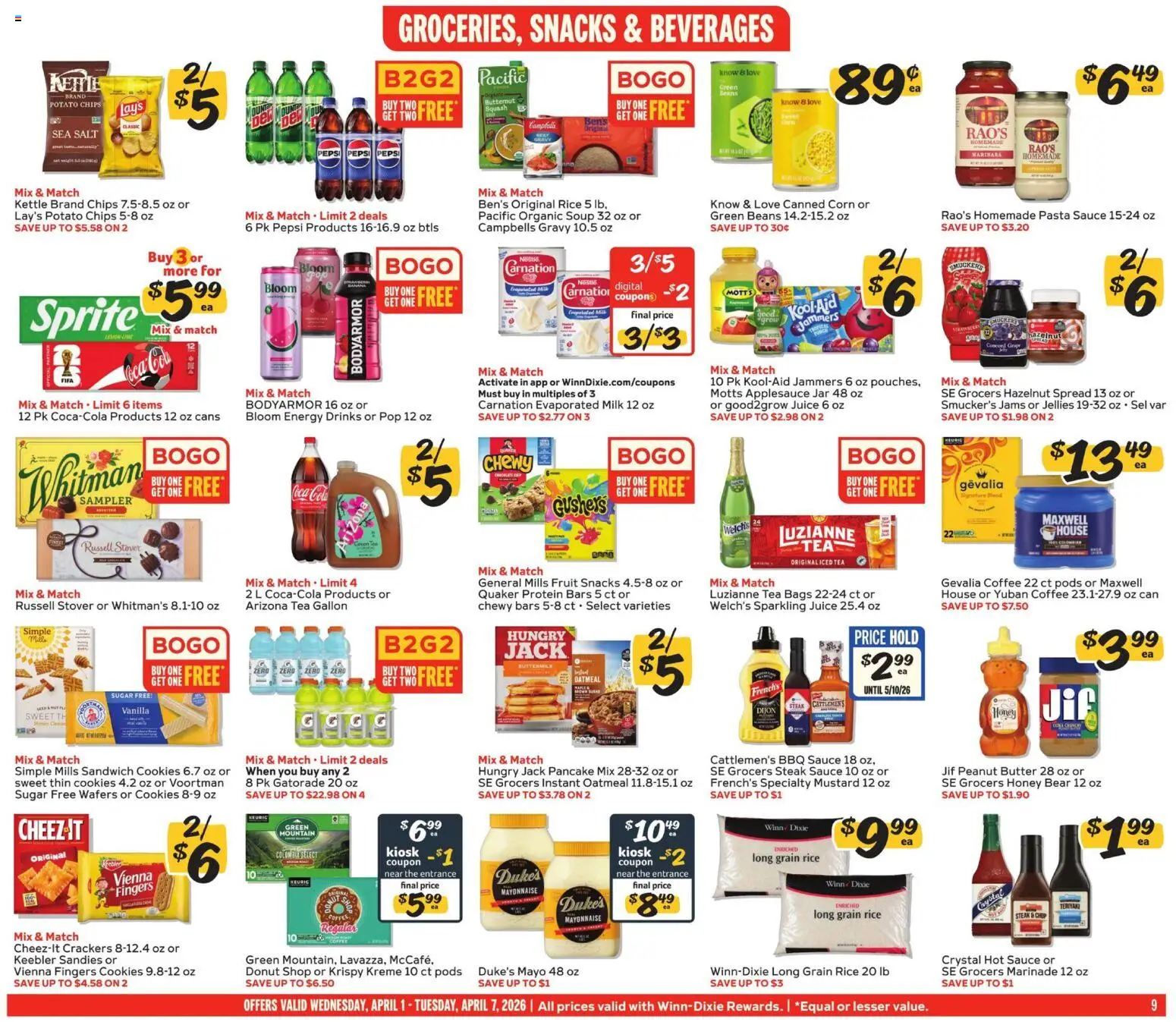 Winn Dixie Weekly Ad - valid from 01.04.2026 | Page: 9 | Products: Milk, Tea, Cookies, Sugar