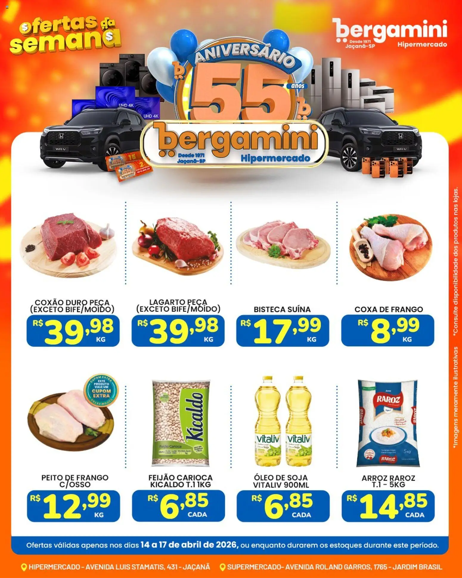 Supermercado Bergamini Folheto - válido de 14.04.2026 | Página: 1 | Produtos: Feijão, Coxa de frango, Óleo, Peito de frango